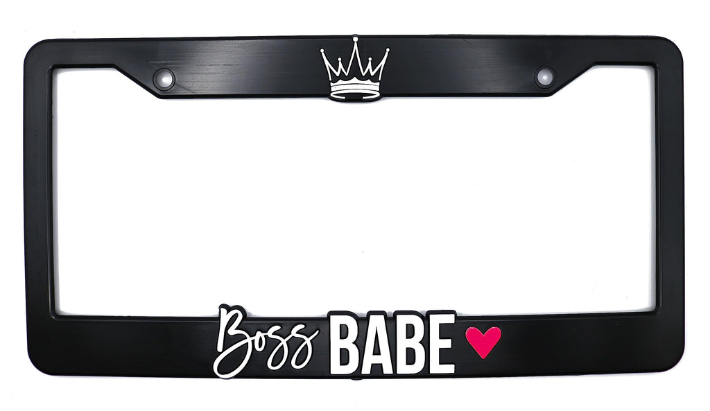 LP Frameworks Boss Babe 3D Raised License Plate Frame | 1 Pack Car License Plate Cover | Universal US Car Black License Plate Holder | Auto Accessories (Car, Truck and SUV)
