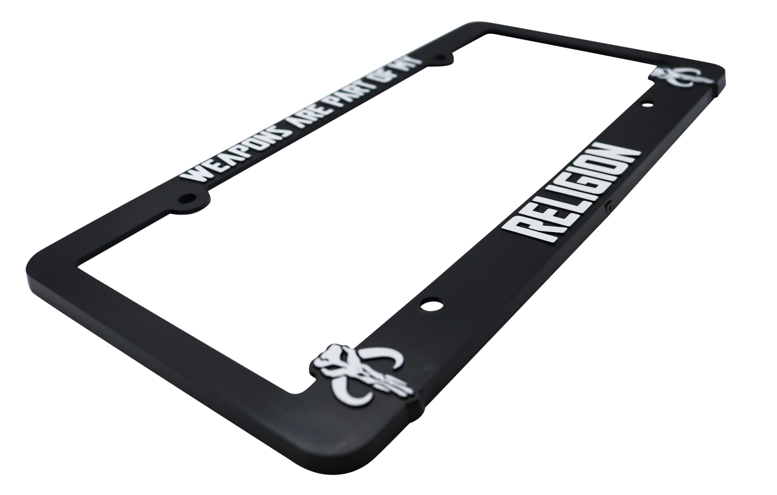 LP Frameworks Weapons are Part of My Religion for Mandalorian Fans 3D Raised License Plate Frame | 1 Pack Car License Plate Cover | Universal US Black License Plate Holder | Auto Accessories