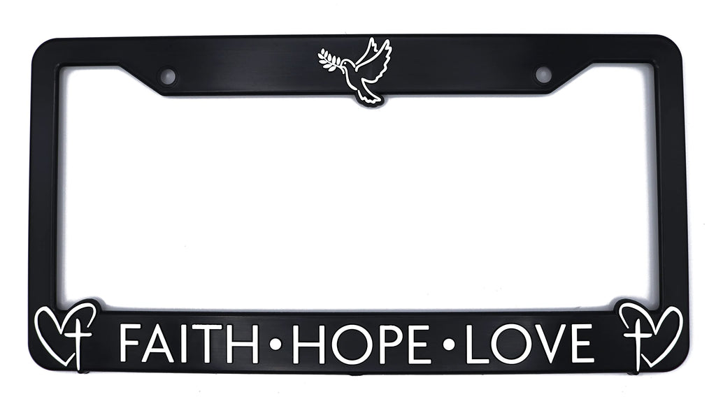 LP Frameworks Faith Hope Love for Jesus and God 3D Raised License Plate Frame | 1 Pack USA License Plate Cover | Universal US Black License Plate Holder | Auto Accessories (Car, Truck and SUV)