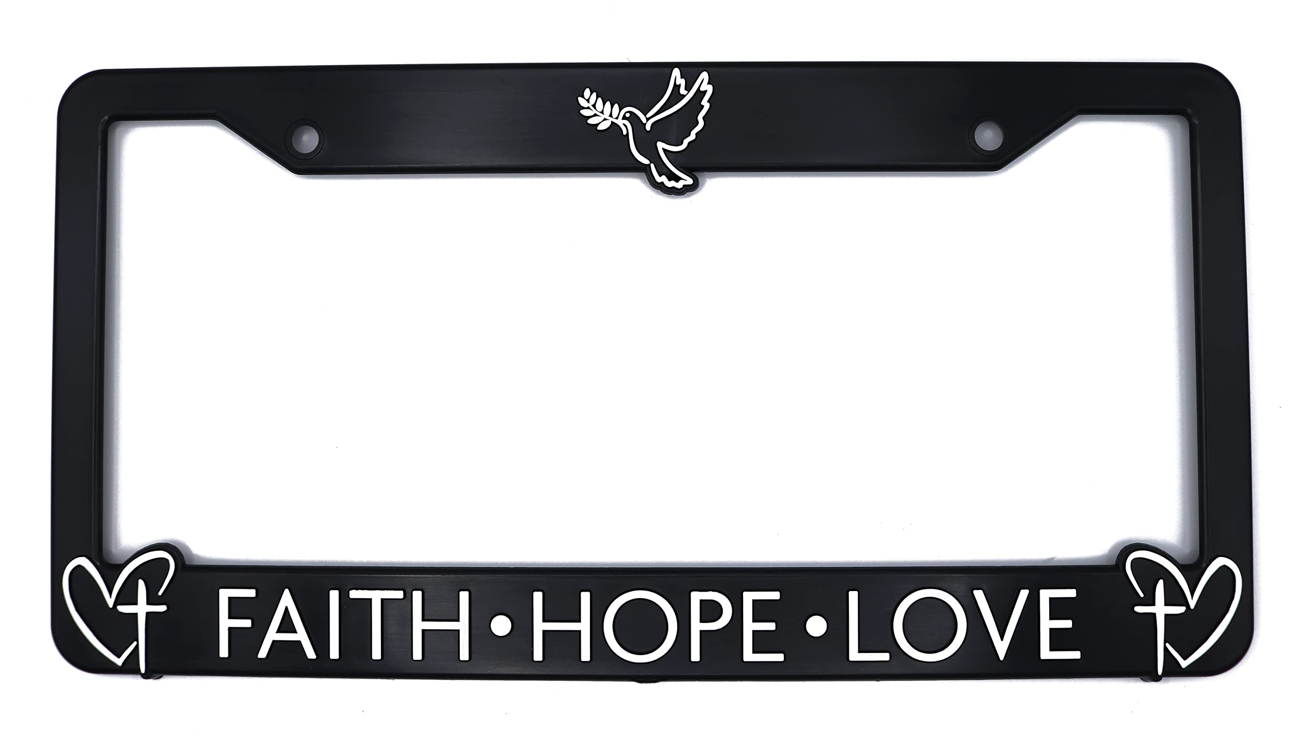 LP Frameworks Faith Hope Love for Jesus and God 3D Raised License Plate Frame | 1 Pack USA License Plate Cover | Universal US Black License Plate Holder | Auto Accessories (Car, Truck and SUV)
