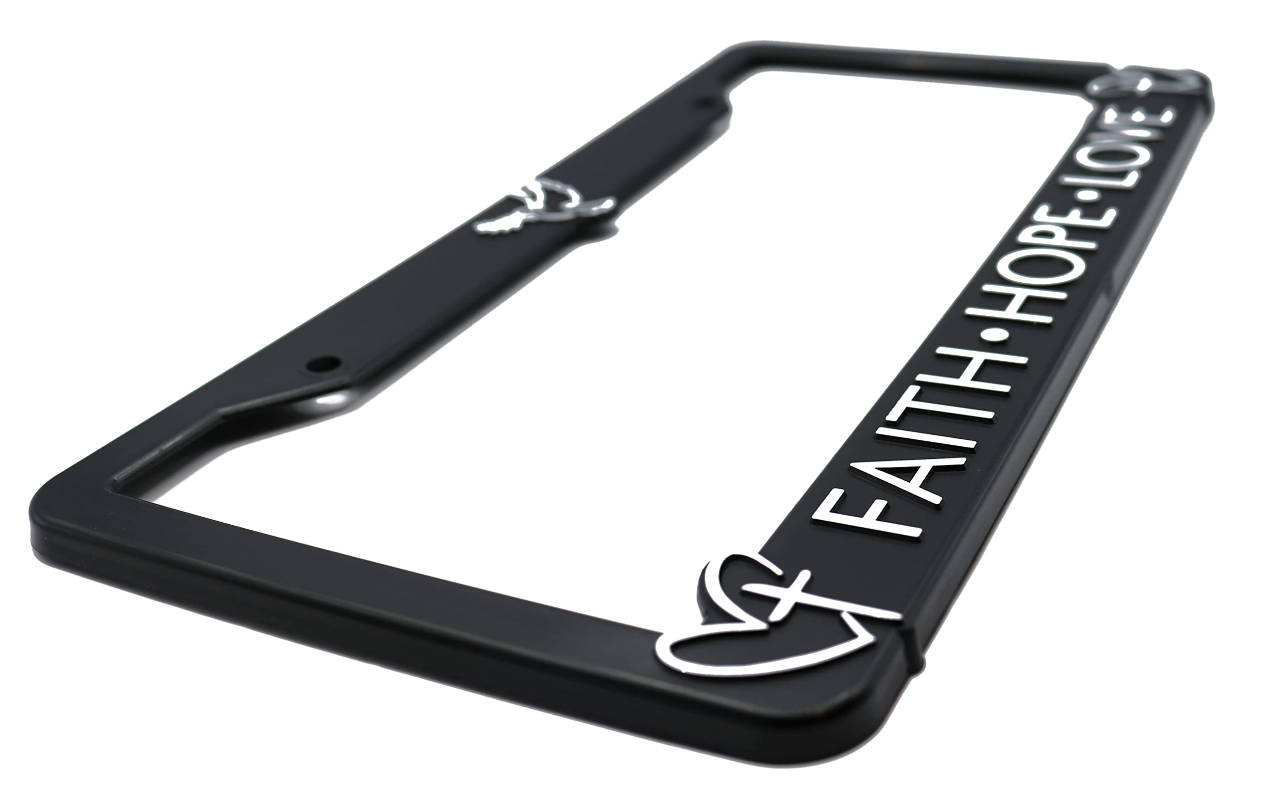 LP Frameworks Faith Hope Love for Jesus and God 3D Raised License Plate Frame | 1 Pack USA License Plate Cover | Universal US Black License Plate Holder | Auto Accessories (Car, Truck and SUV)