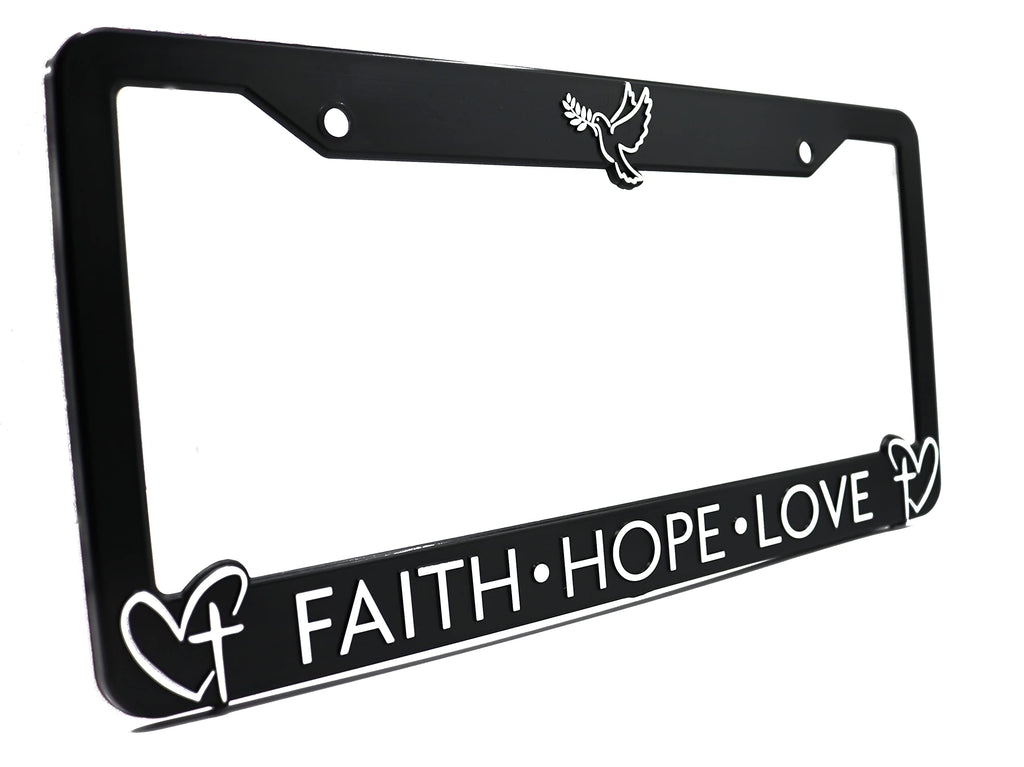 LP Frameworks Faith Hope Love for Jesus and God 3D Raised License Plate Frame | 1 Pack USA License Plate Cover | Universal US Black License Plate Holder | Auto Accessories (Car, Truck and SUV)
