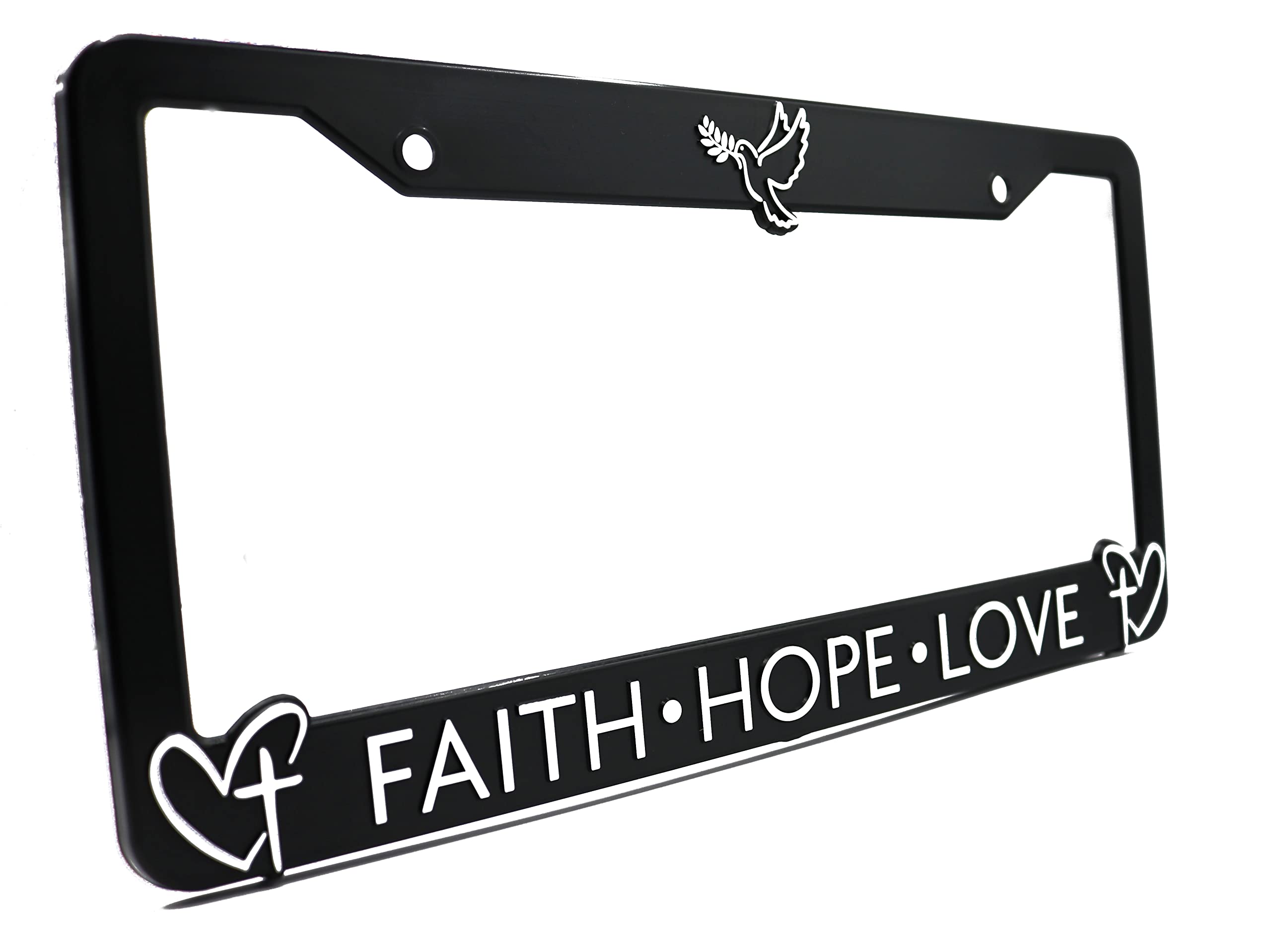 LP Frameworks Faith Hope Love for Jesus and God 3D Raised License Plate Frame | 1 Pack USA License Plate Cover | Universal US Black License Plate Holder | Auto Accessories (Car, Truck and SUV)