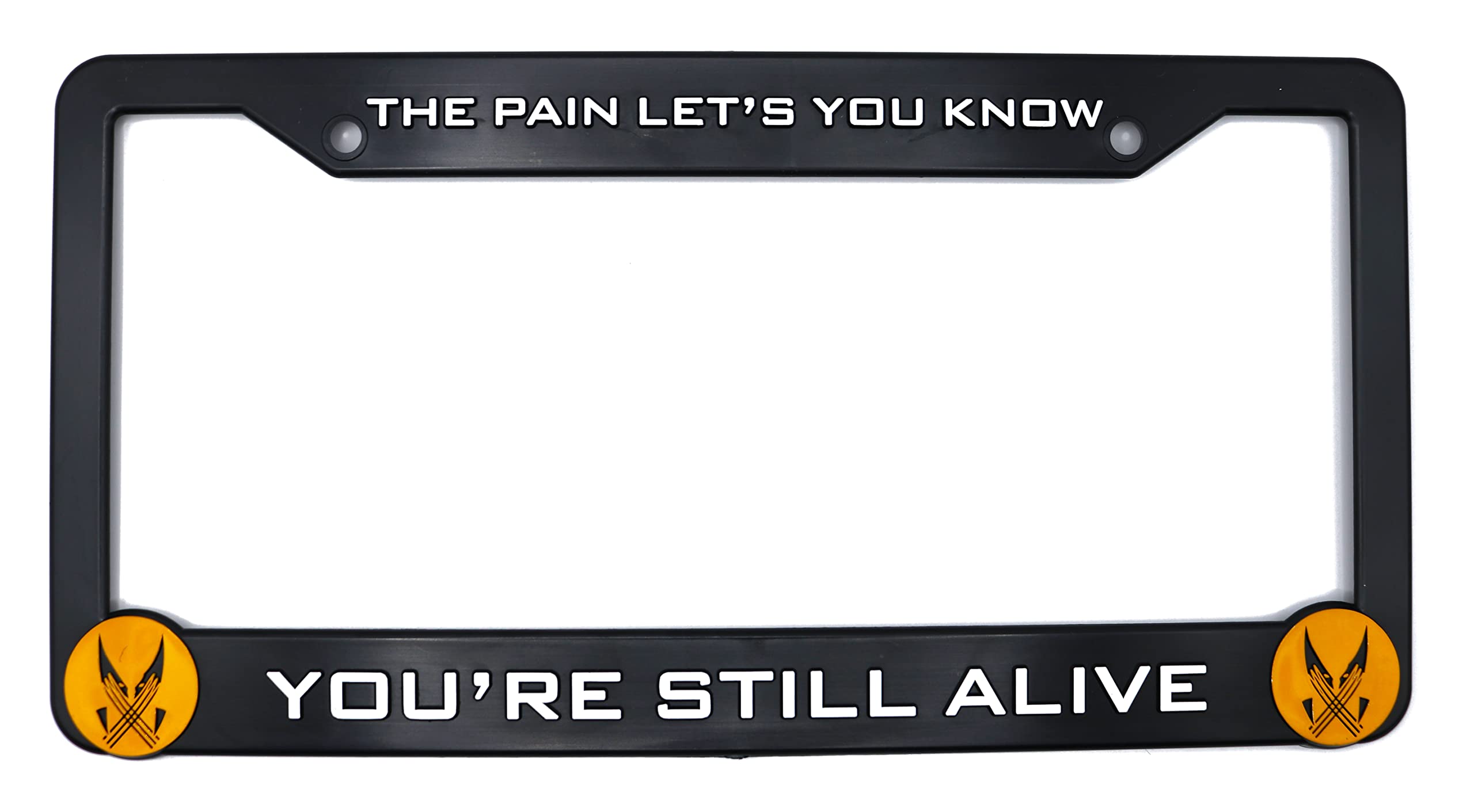 LP Frameworks Pain Let's You Know You're Still Alive for Wolverine 3D Raised License Plate Frame | 1 Pack Character License Plate Cover | Universal Black License Plate Holder | (Car, Truck and SUV)