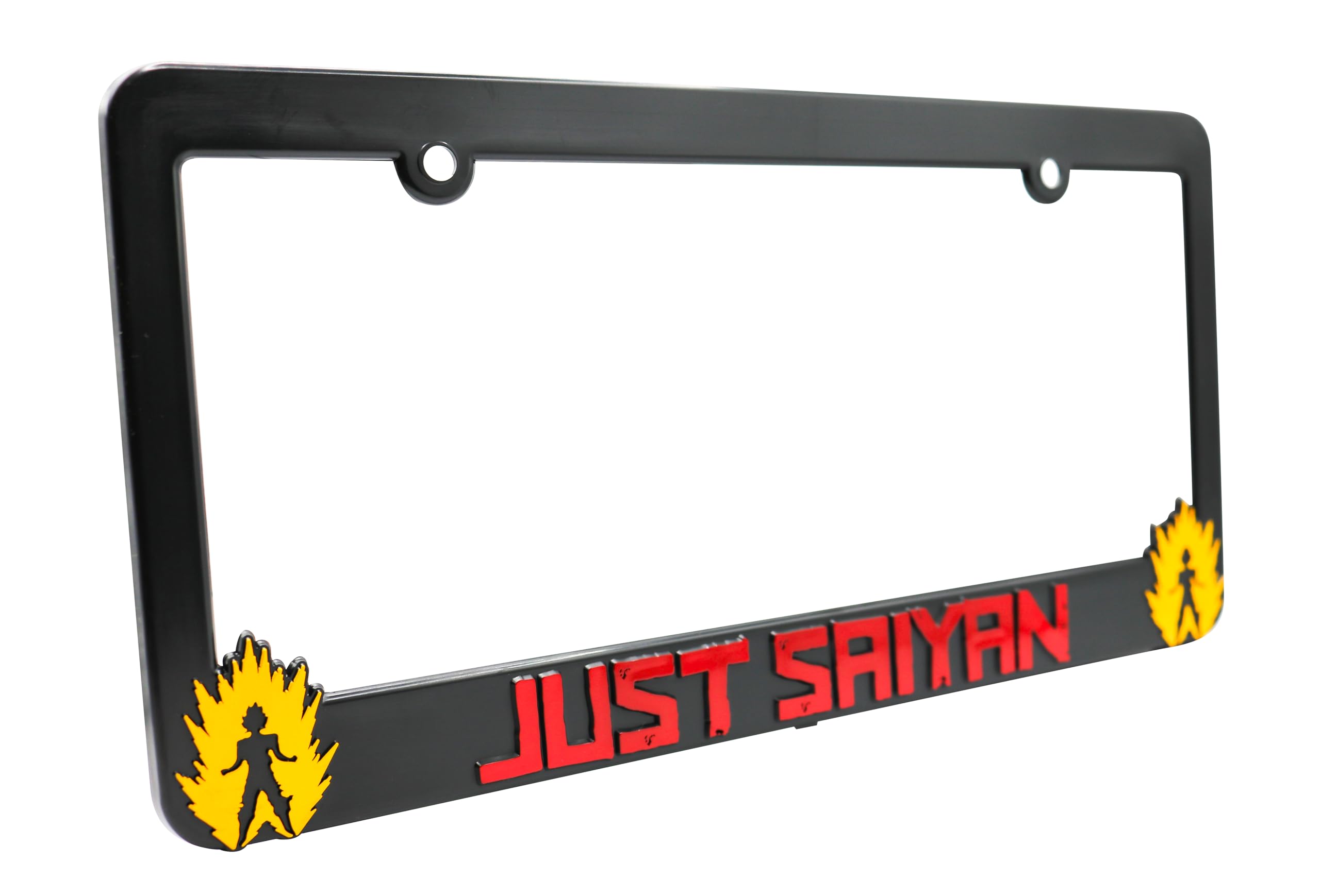 LP Frameworks Just Saiyan V2 3D Raised License Plate Frame | 1 Pack Car License Plate Cover | Universal US Car Black License Plate Holder | Auto Accessories (Car, Truck and SUV)