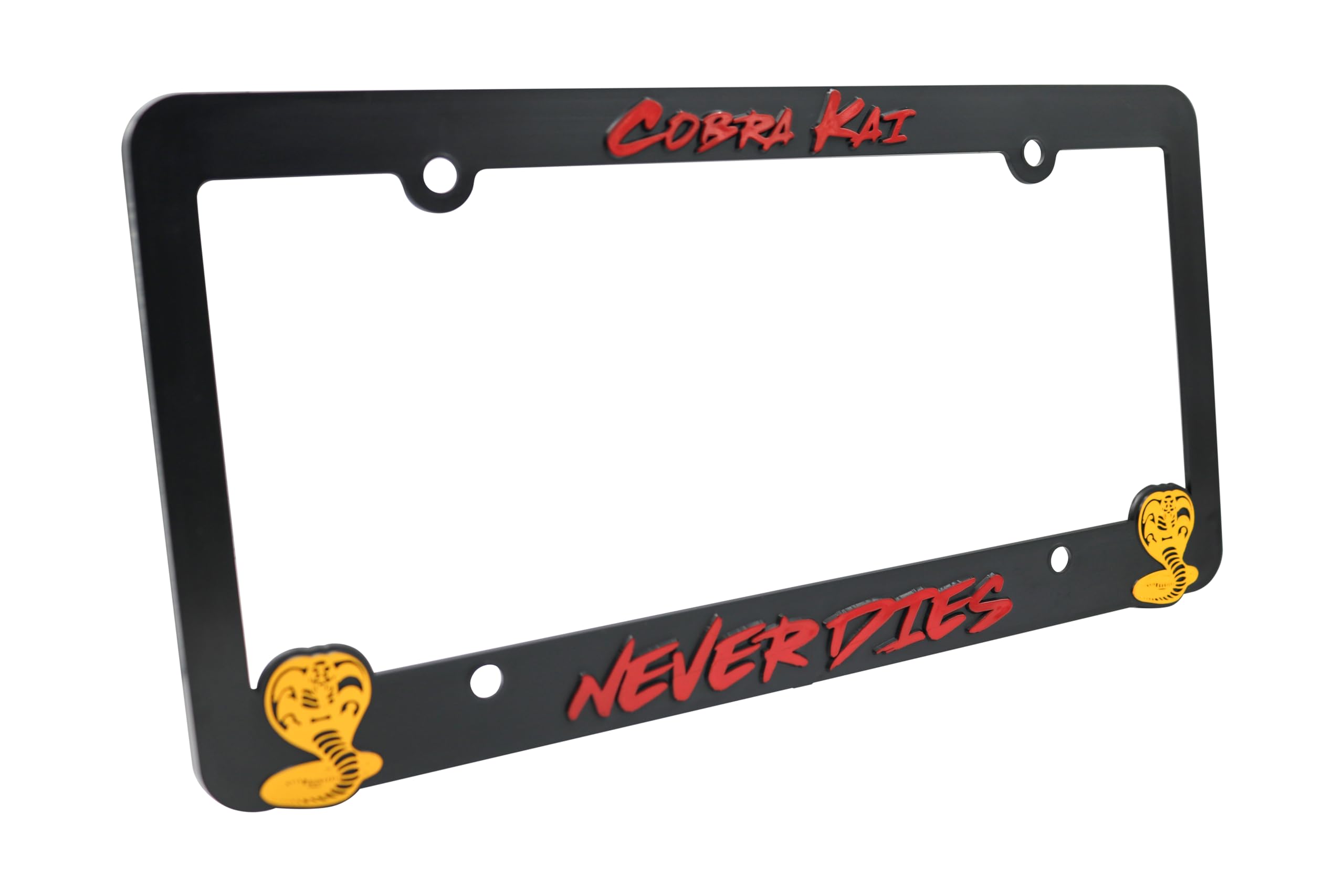 LP Frameworks Cobra Kai Never Dies for Karate Kid 3D Raised License Plate Frame | 1 Pack Car License Plate Cover | Universal US Black License Plate Holder | Auto Accessories (Car, Truck and SUV)