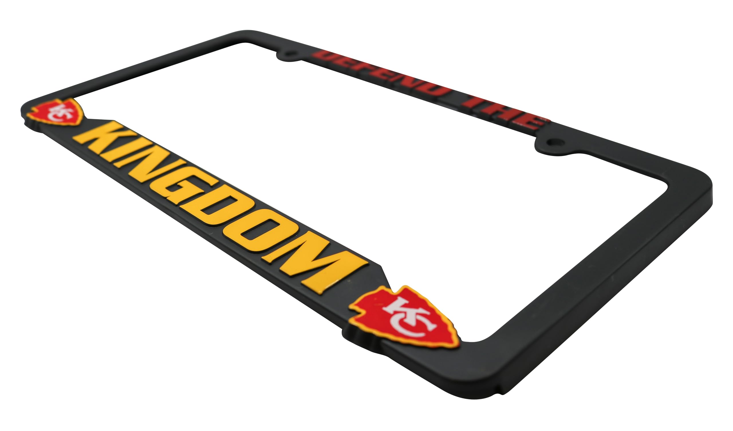 LP Frameworks Defend The Kingdom for Kansas City 3D Raised License Plate Frame | 1 Pack Car License Plate Cover | Universal US Car Black License Plate Holder | Auto Accessories (Car, Truck and SUV)
