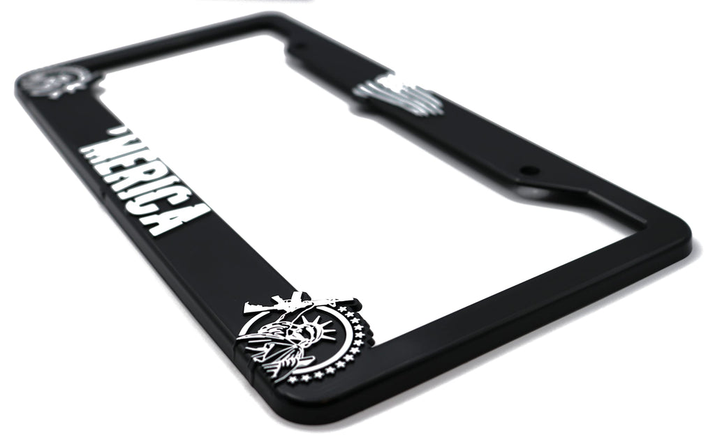 LP Frameworks Merica' for America 3D Raised License Plate Frame | 1 Pack Car USA License Plate Cover | Universal US Black License Plate Holder | Auto Accessories (Car, Truck and SUV)
