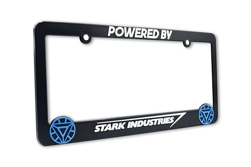 LP Frameworks Powered by Stark Industry V2 3D Raised License Plate Frame | 1 Pack Car License Plate Cover | Universal US Car Black License Plate Holder | Auto Accessories (Car, Truck and SUV)