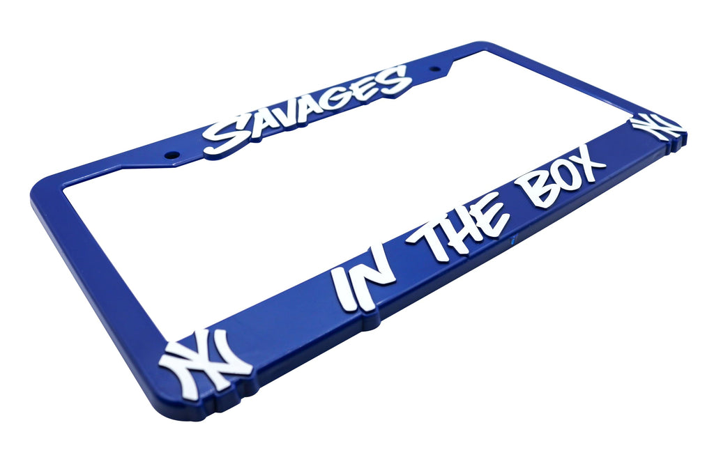 LP Frameworks NY Yankees Savages in the Box 3D Raised License Plate Frame | 1 Pack Car License Plate Cover | Universal US Car Black License Plate Holder | Auto Accessories (Car, Truck and SUV)
