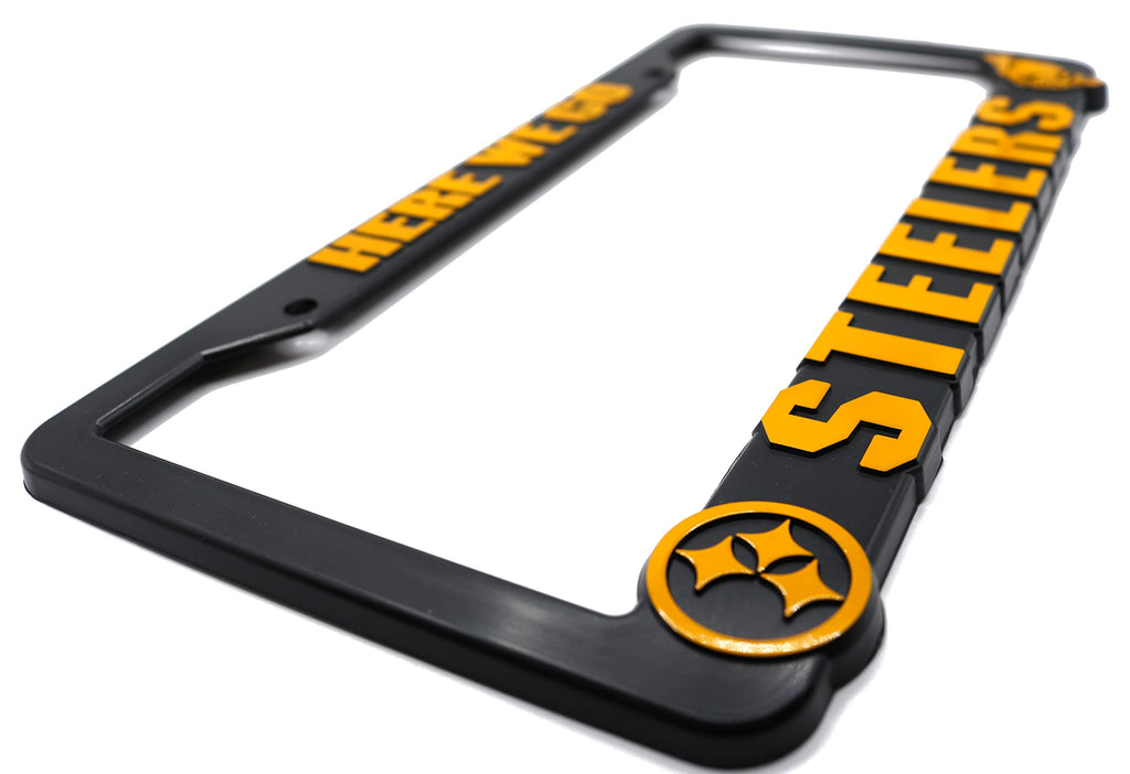 LP Frameworks Here We Go Steelers for Pittsburgh 3D Raised License Plate Frame | 1 Pack Car License Plate Cover | Universal US Car Black License Plate Holder | Auto Accessories (Car, Truck and SUV)