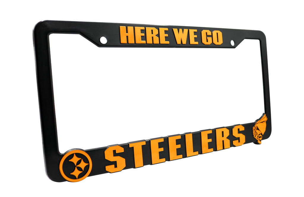 LP Frameworks Here We Go Steelers for Pittsburgh 3D Raised License Plate Frame | 1 Pack Car License Plate Cover | Universal US Car Black License Plate Holder | Auto Accessories (Car, Truck and SUV)