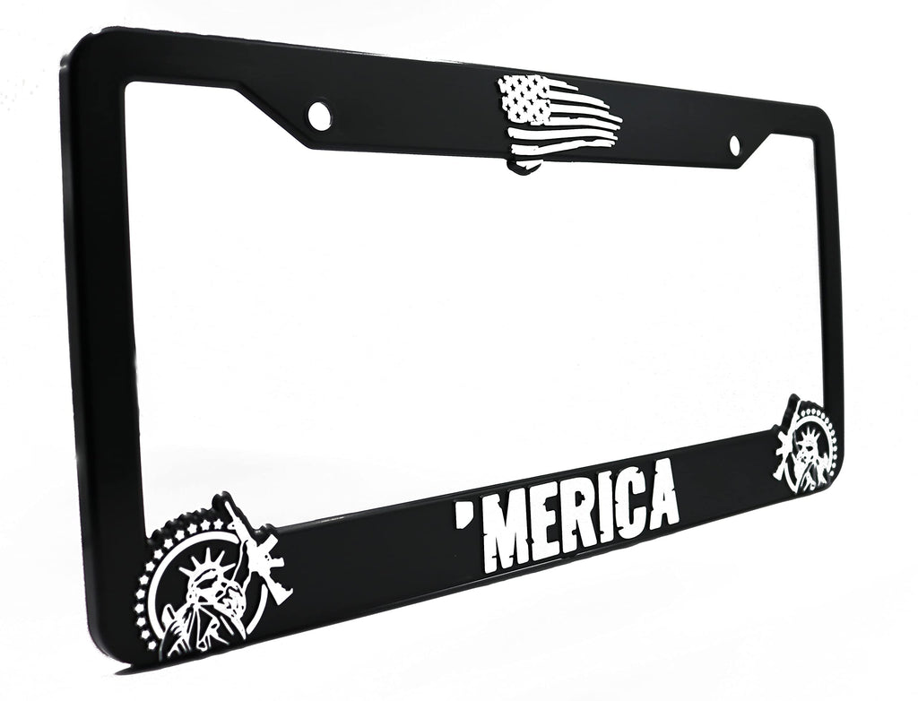 LP Frameworks Merica' for America 3D Raised License Plate Frame | 1 Pack Car USA License Plate Cover | Universal US Black License Plate Holder | Auto Accessories (Car, Truck and SUV)