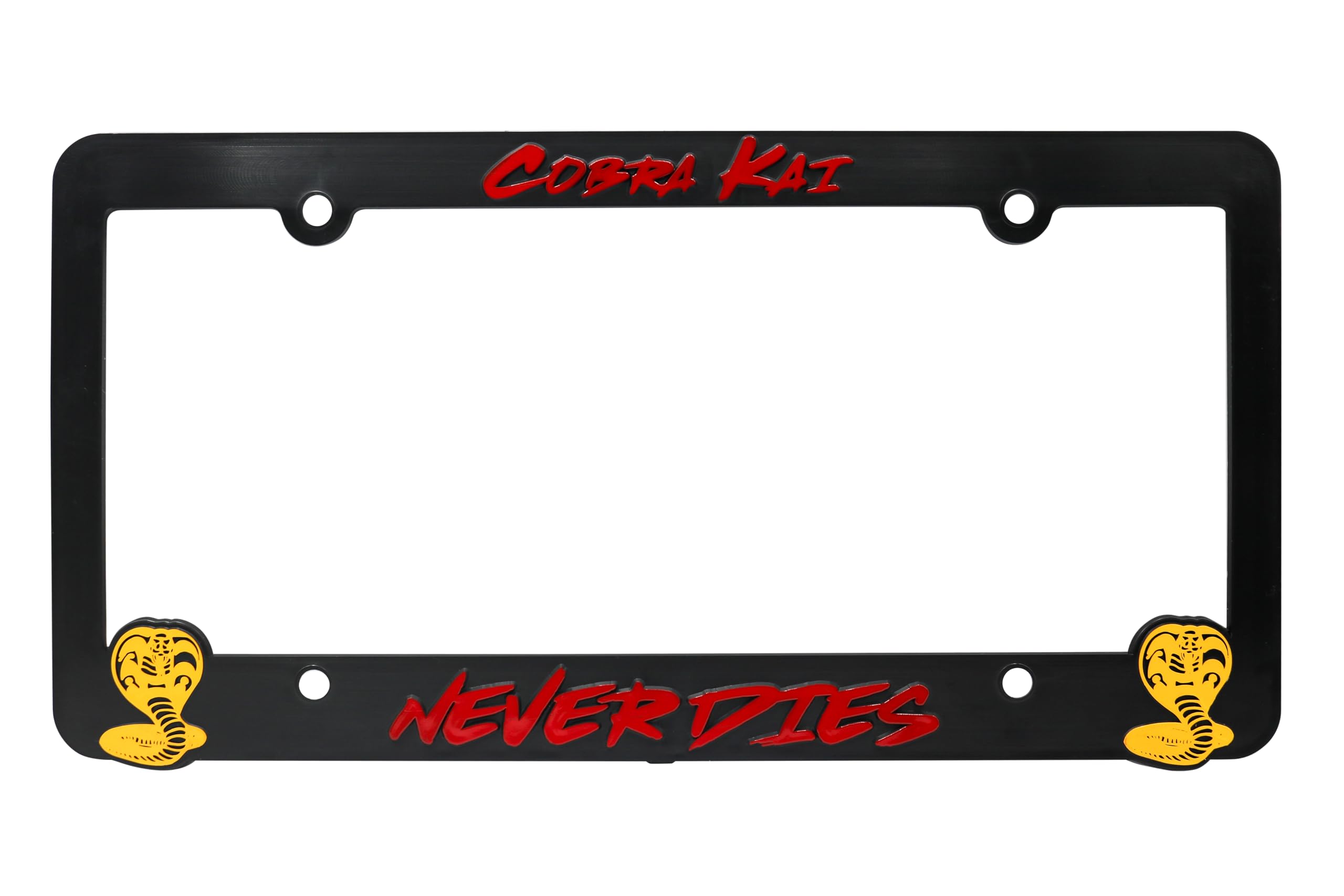 LP Frameworks Cobra Kai Never Dies for Karate Kid 3D Raised License Plate Frame | 1 Pack Car License Plate Cover | Universal US Black License Plate Holder | Auto Accessories (Car, Truck and SUV)