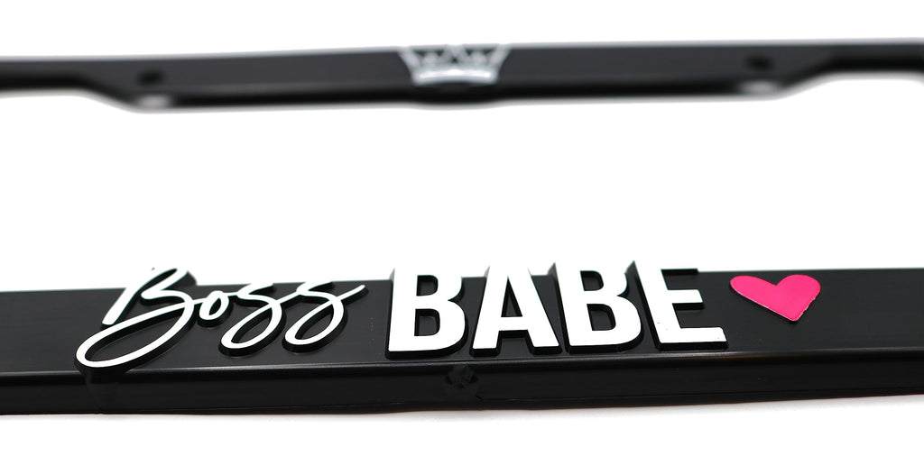 LP Frameworks Boss Babe 3D Raised License Plate Frame | 1 Pack Car License Plate Cover | Universal US Car Black License Plate Holder | Auto Accessories (Car, Truck and SUV)