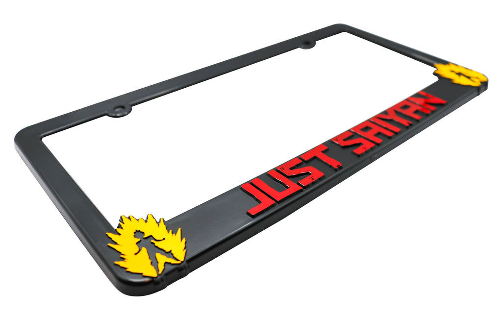 LP Frameworks Just Saiyan V2 3D Raised License Plate Frame | 1 Pack Car License Plate Cover | Universal US Car Black License Plate Holder | Auto Accessories (Car, Truck and SUV)
