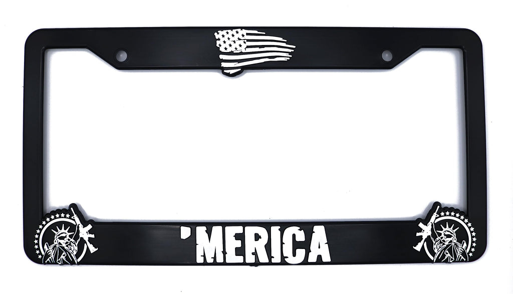 LP Frameworks Merica' for America 3D Raised License Plate Frame | 1 Pack Car USA License Plate Cover | Universal US Black License Plate Holder | Auto Accessories (Car, Truck and SUV)