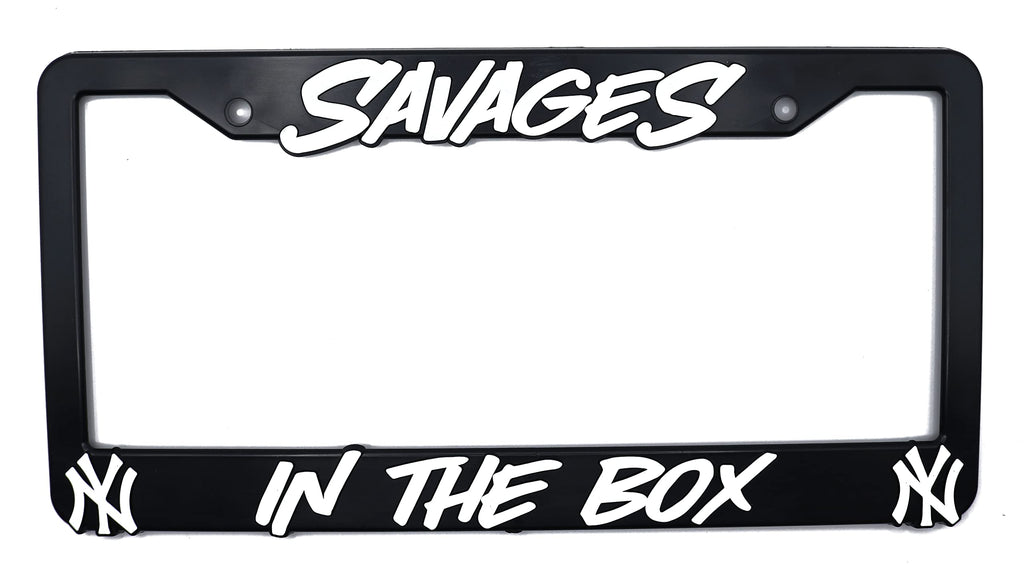 LP Frameworks NY Yankees Savages in the Box 3D Raised License Plate Frame | 1 Pack Car License Plate Cover | Universal US Car Black License Plate Holder | Auto Accessories (Car, Truck and SUV)