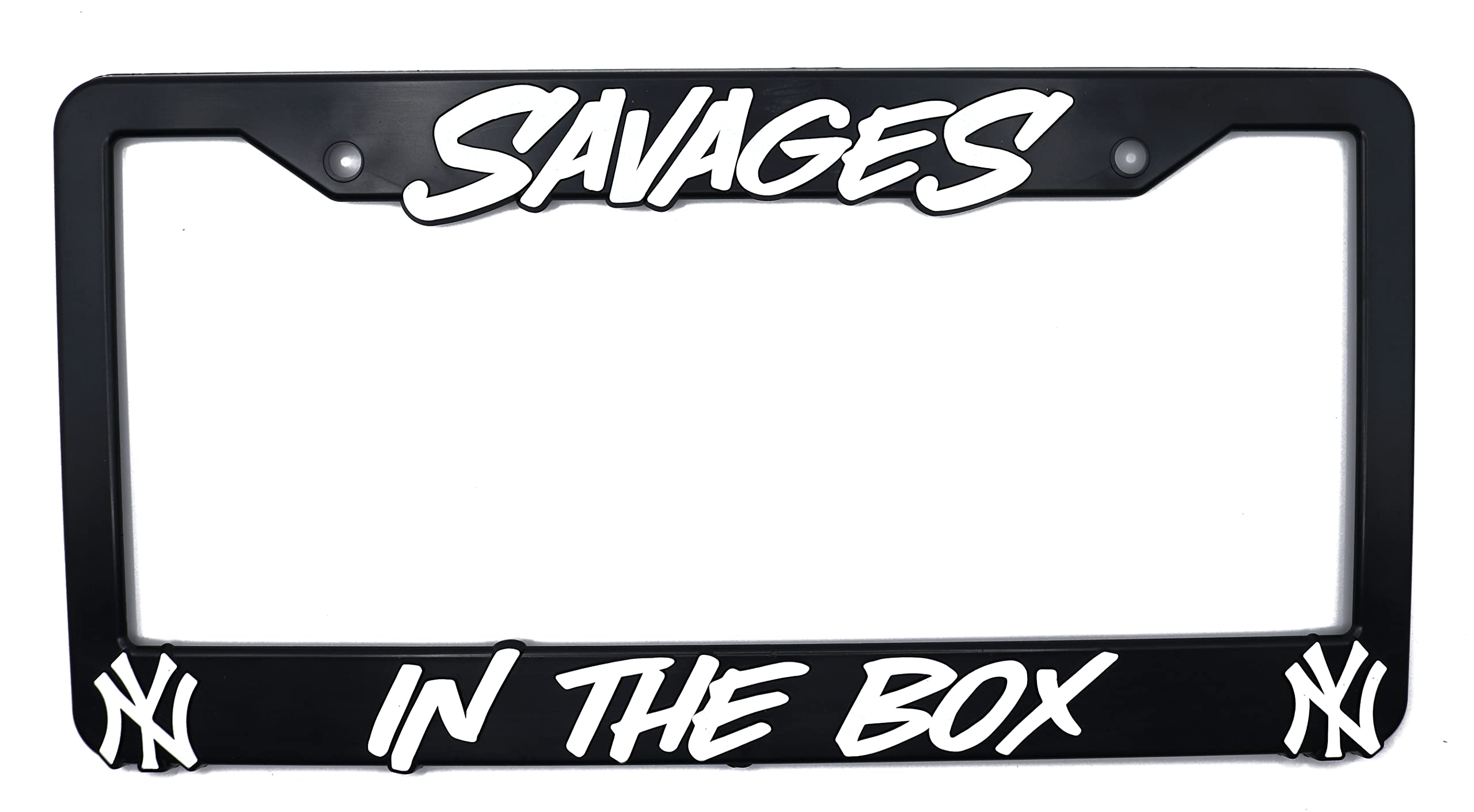 LP Frameworks NY Yankees Savages in the Box 3D Raised License Plate Frame | 1 Pack Car License Plate Cover | Universal US Car Black License Plate Holder | Auto Accessories (Car, Truck and SUV)