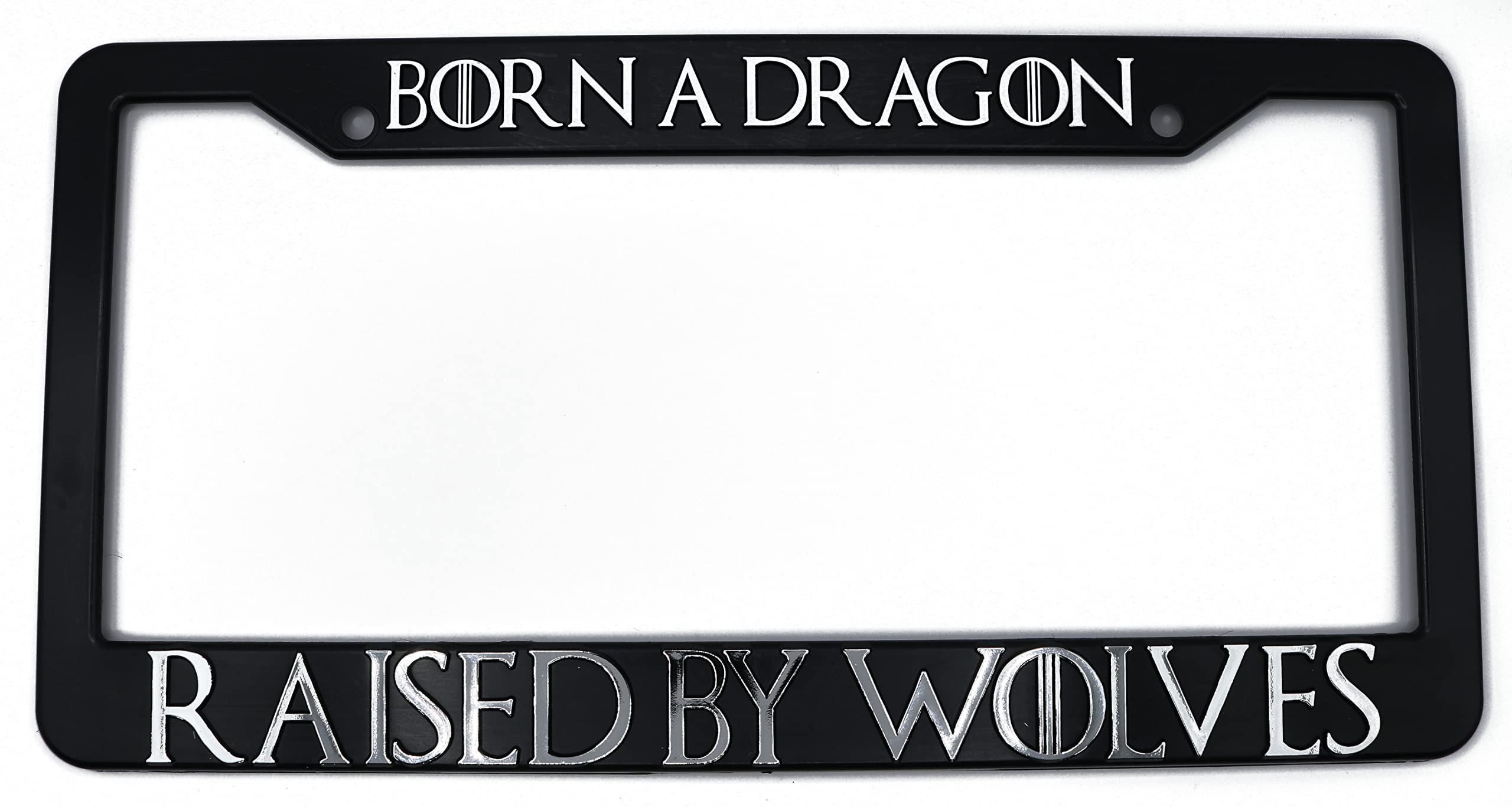 LP Frameworks Born a Dragon, Raised by Wolves for GOT 3D Raised License Plate Frame | 1 Pack Car License Plate Cover | Universal US Black License Plate Holder | Auto Accessories (Car, Truck and SUV)