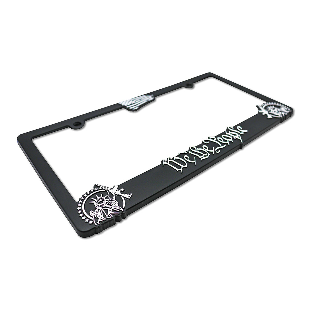 LP Frameworks We The People for America 3D Raised License Plate Frame | 1 Pack Car License Plate Cover | Universal US Car Black License Plate Holder | Auto Accessories