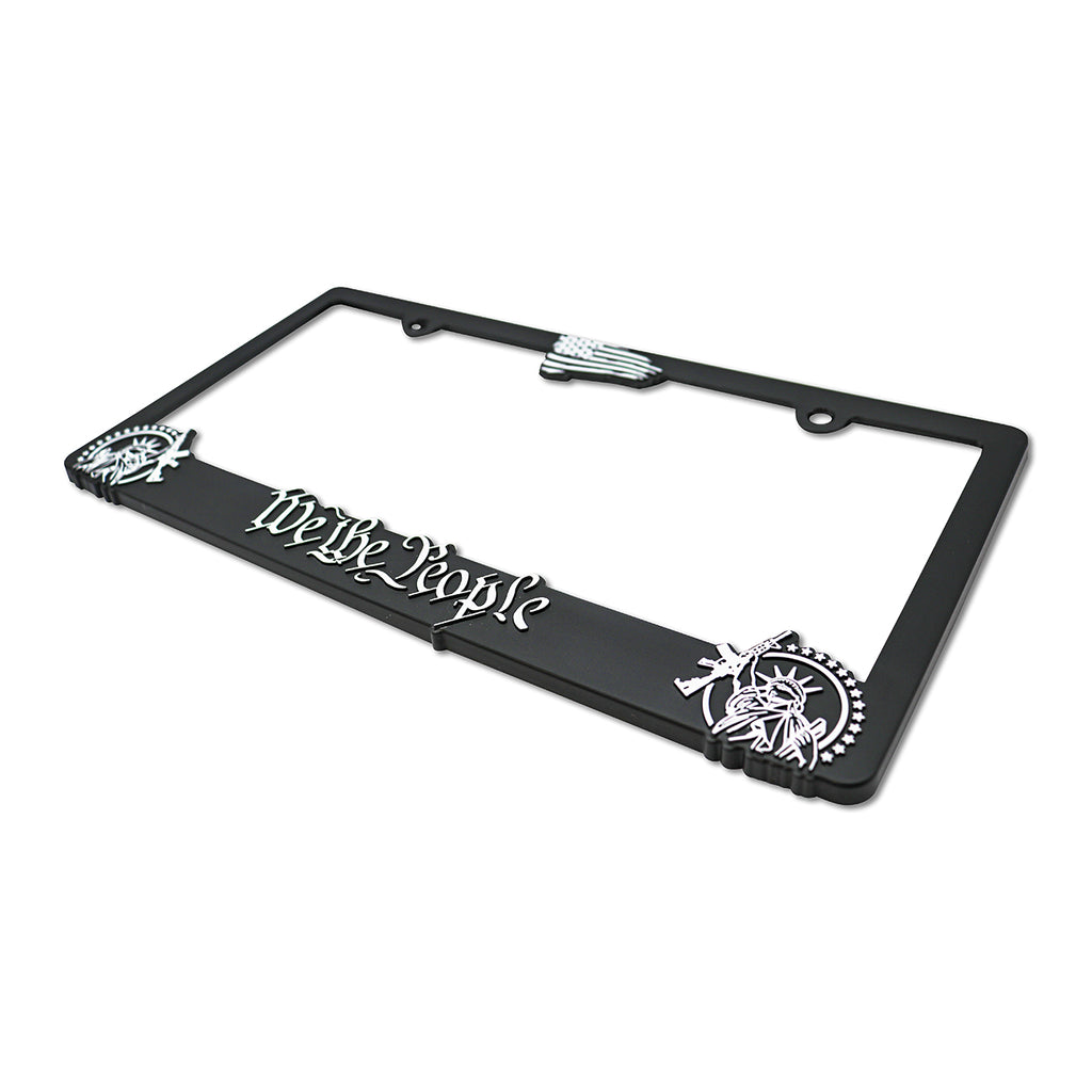 LP Frameworks We The People for America 3D Raised License Plate Frame | 1 Pack Car License Plate Cover | Universal US Car Black License Plate Holder | Auto Accessories