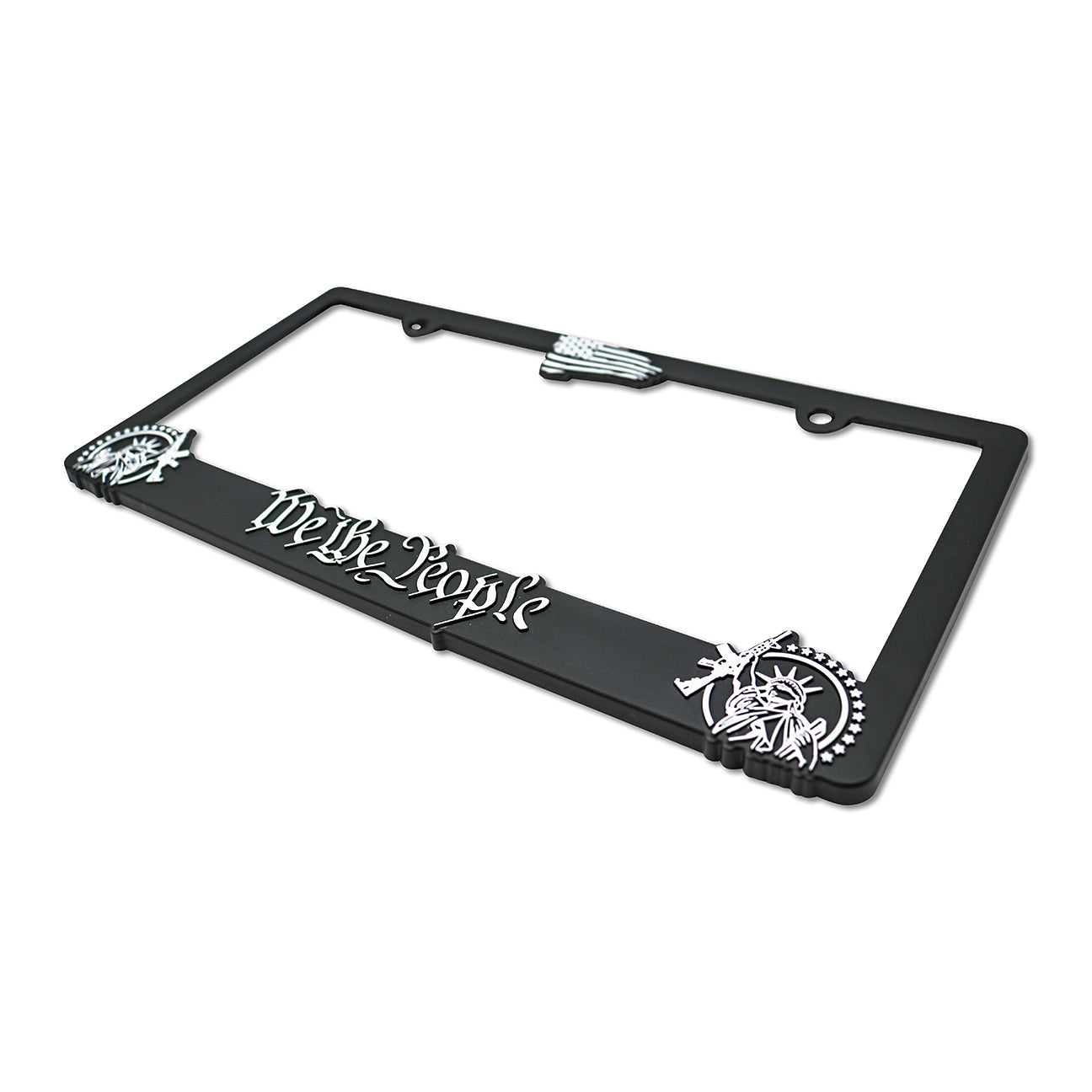 LP Frameworks We The People for America 3D Raised License Plate Frame | 1 Pack Car License Plate Cover | Universal US Car Black License Plate Holder | Auto Accessories