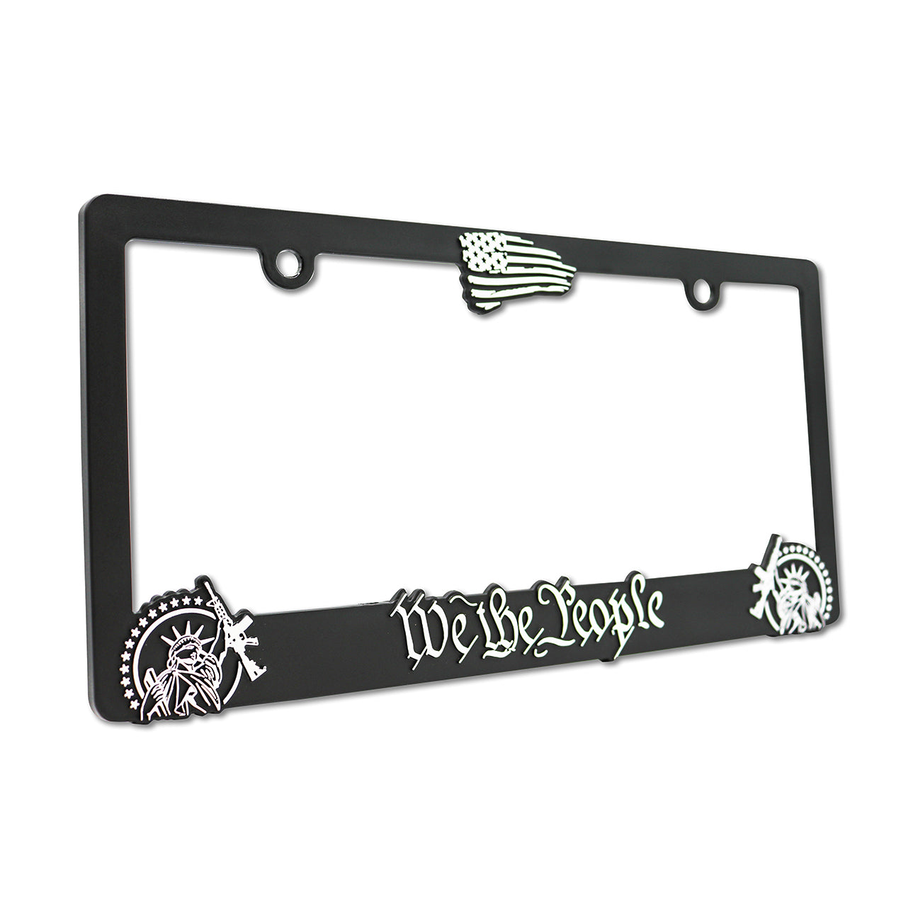 LP Frameworks We The People for America 3D Raised License Plate Frame | 1 Pack Car License Plate Cover | Universal US Car Black License Plate Holder | Auto Accessories