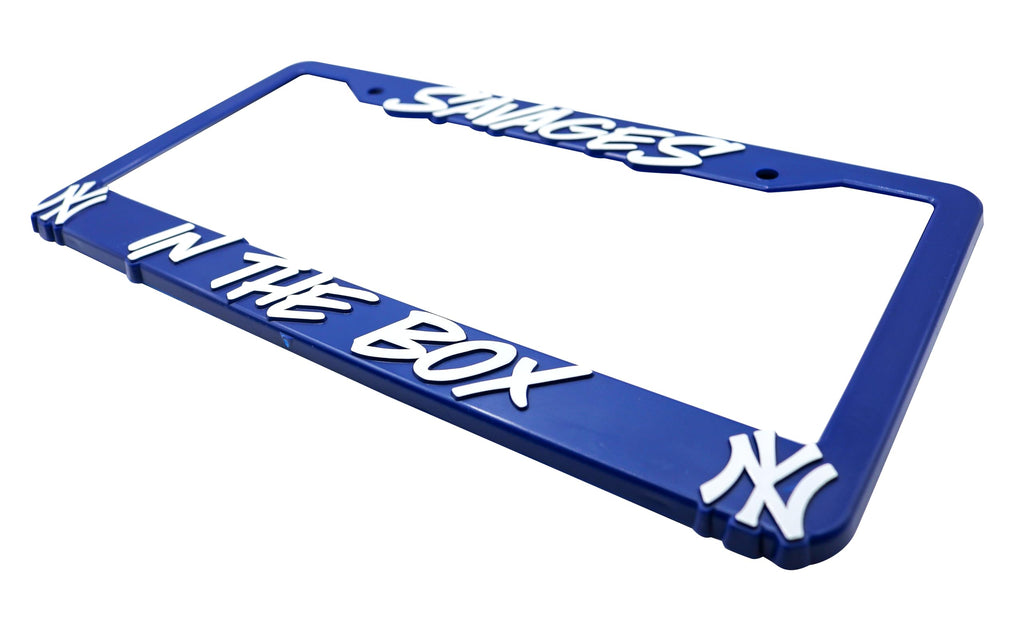 LP Frameworks NY Yankees Savages in the Box 3D Raised License Plate Frame | 1 Pack Car License Plate Cover | Universal US Car Black License Plate Holder | Auto Accessories (Car, Truck and SUV)