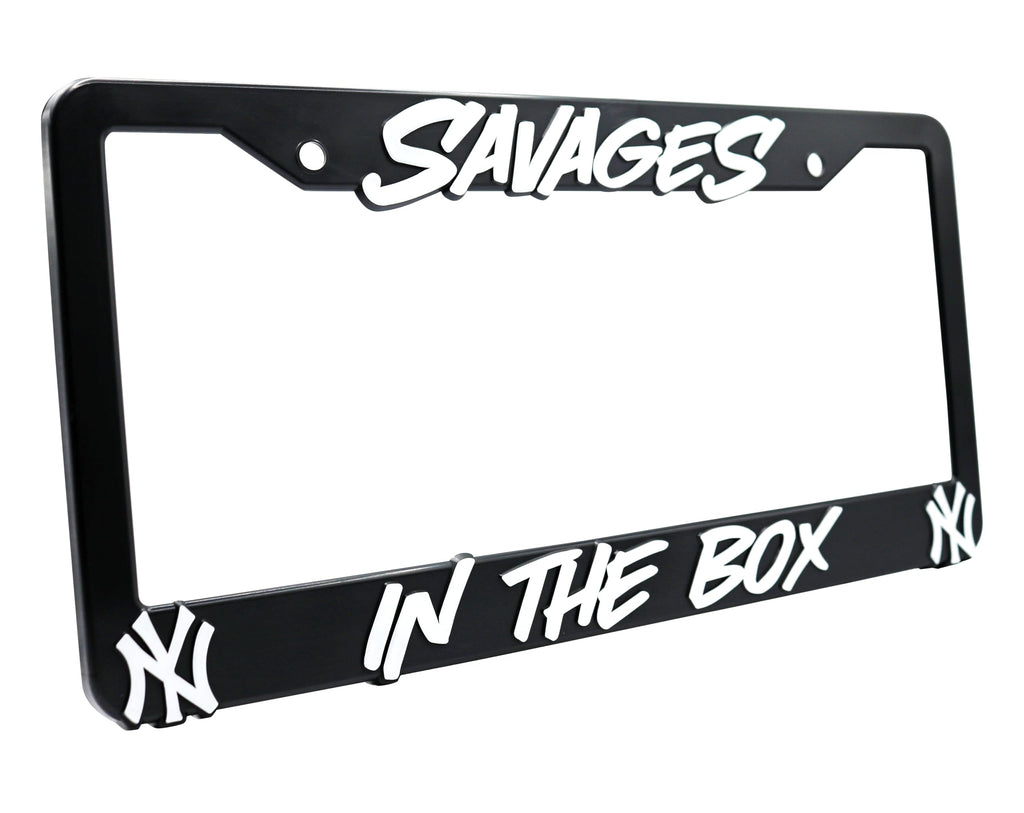 LP Frameworks NY Yankees Savages in the Box 3D Raised License Plate Frame | 1 Pack Car License Plate Cover | Universal US Car Black License Plate Holder | Auto Accessories (Car, Truck and SUV)