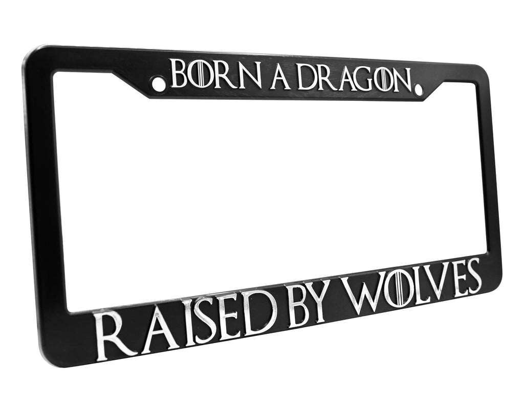 LP Frameworks Born a Dragon, Raised by Wolves for GOT 3D Raised License Plate Frame | 1 Pack Car License Plate Cover | Universal US Black License Plate Holder | Auto Accessories (Car, Truck and SUV)
