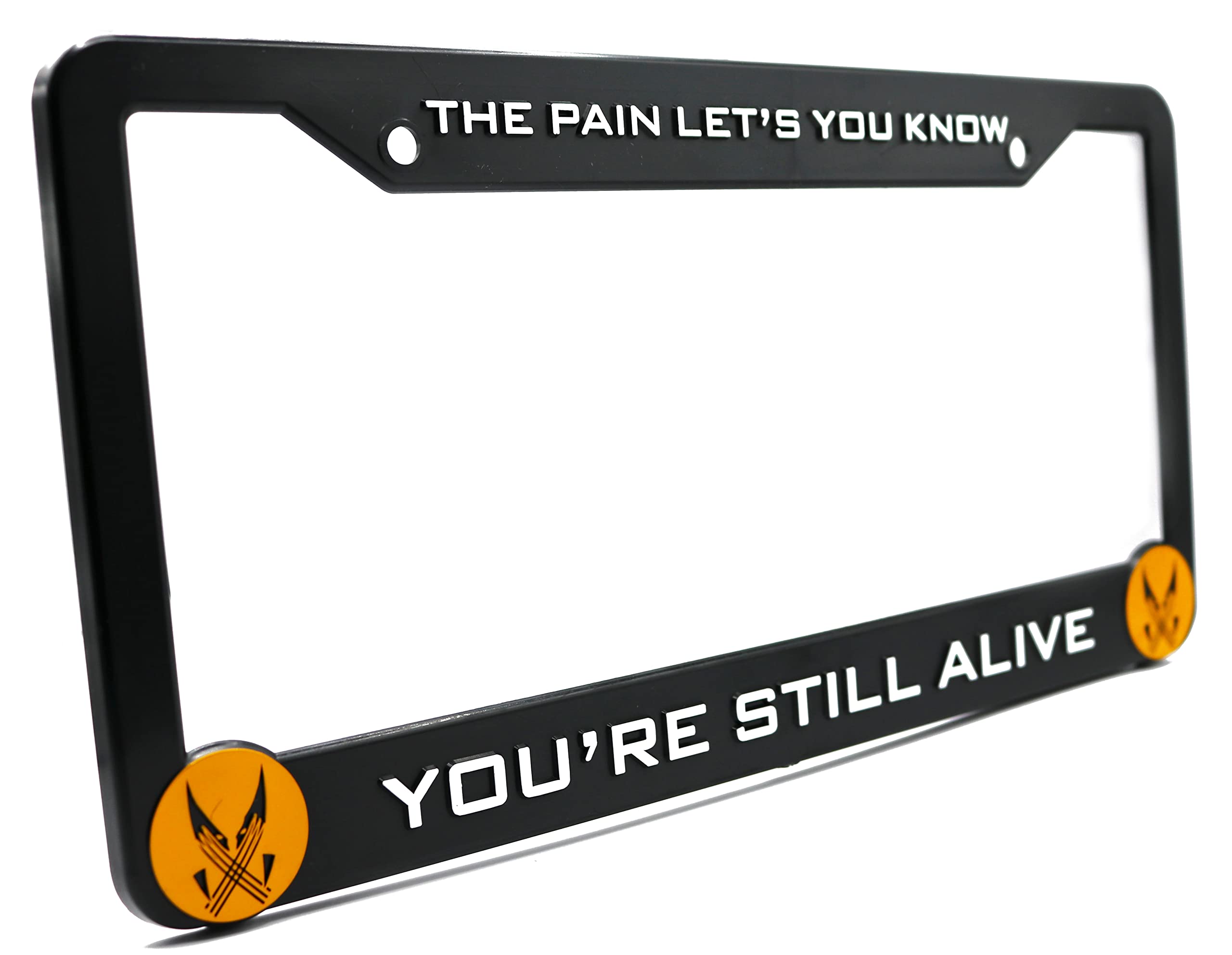 LP Frameworks Pain Let's You Know You're Still Alive for Wolverine 3D Raised License Plate Frame | 1 Pack Character License Plate Cover | Universal Black License Plate Holder | (Car, Truck and SUV)