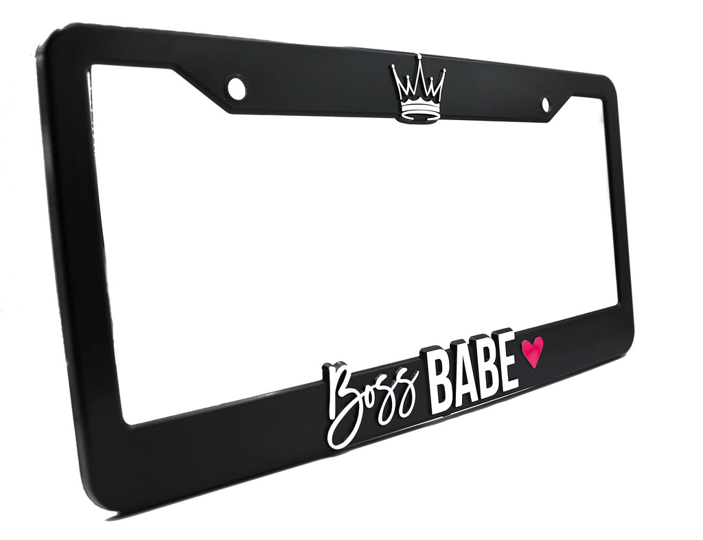 LP Frameworks Boss Babe 3D Raised License Plate Frame | 1 Pack Car License Plate Cover | Universal US Car Black License Plate Holder | Auto Accessories (Car, Truck and SUV)
