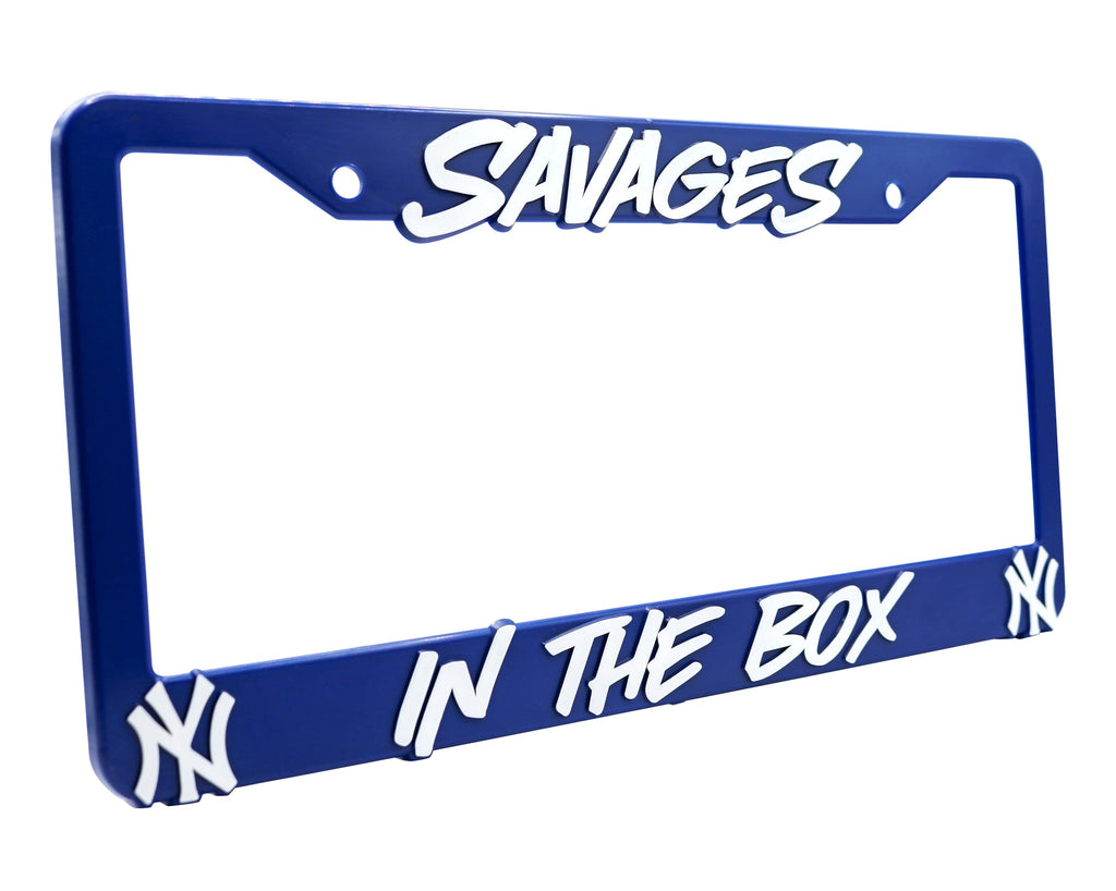 LP Frameworks NY Yankees Savages in the Box 3D Raised License Plate Frame | 1 Pack Car License Plate Cover | Universal US Car Black License Plate Holder | Auto Accessories (Car, Truck and SUV)