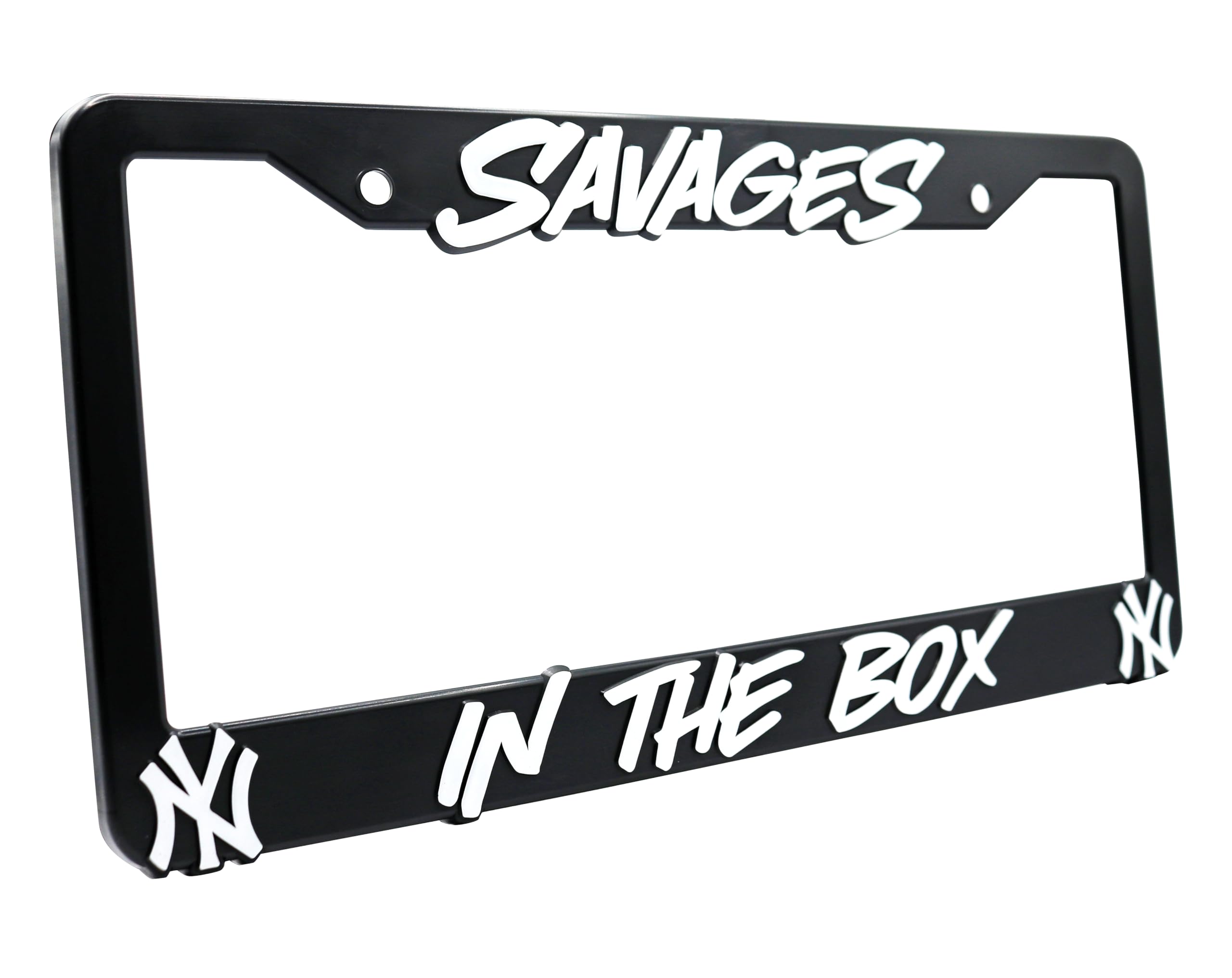 LP Frameworks NY Yankees Savages in the Box 3D Raised License Plate Frame | 1 Pack Car License Plate Cover | Universal US Car Black License Plate Holder | Auto Accessories (Car, Truck and SUV)