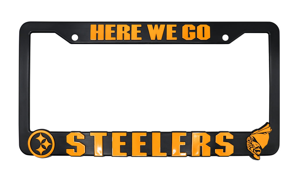 LP Frameworks Here We Go Steelers for Pittsburgh 3D Raised License Plate Frame | 1 Pack Car License Plate Cover | Universal US Car Black License Plate Holder | Auto Accessories (Car, Truck and SUV)