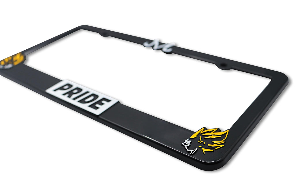LP Frameworks Saiyan Pride V2 3D Raised License Plate Frame | 1 Pack Character License Plate Cover | Universal US Car Black License Plate Holder | Auto Accessories (Car, Truck and SUV)