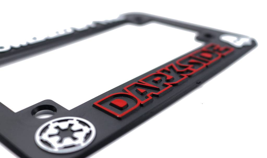 LP Frameworks Powered by The Darkside 3D Raised License Plate Frame | 1 Pack License Plate Cover | Universal US Car Black License Plate Holder | Auto Accessories (Car, Truck and SUV)