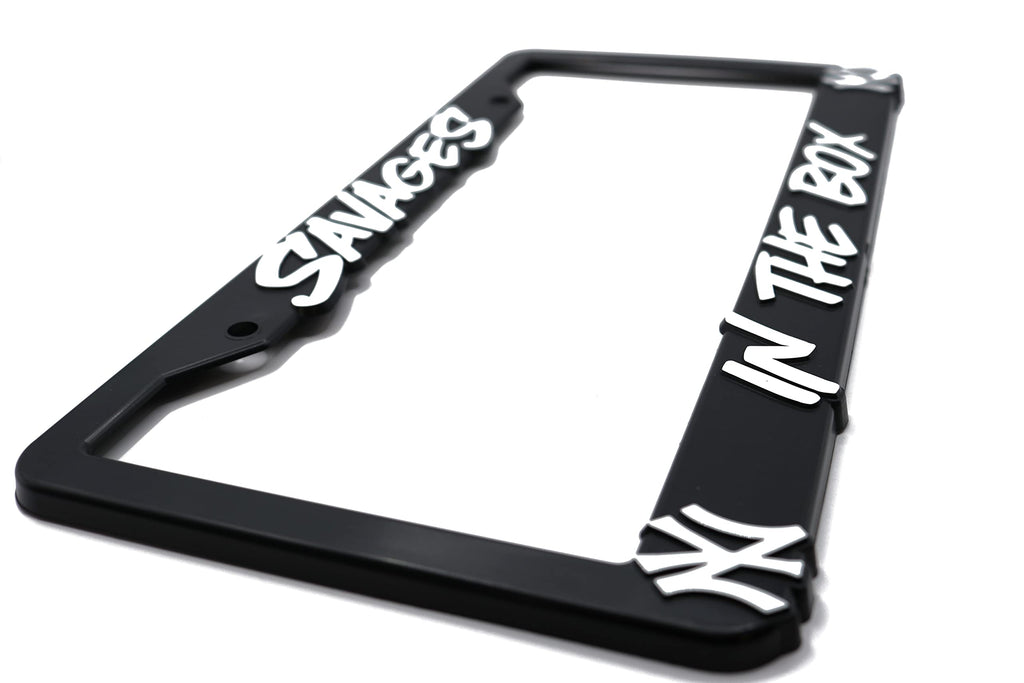 LP Frameworks NY Yankees Savages in the Box 3D Raised License Plate Frame | 1 Pack Car License Plate Cover | Universal US Car Black License Plate Holder | Auto Accessories (Car, Truck and SUV)