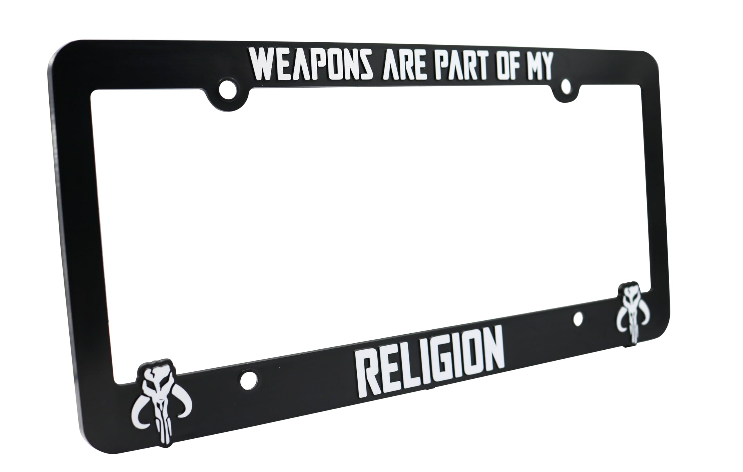 LP Frameworks Weapons are Part of My Religion for Mandalorian Fans 3D Raised License Plate Frame | 1 Pack Car License Plate Cover | Universal US Black License Plate Holder | Auto Accessories