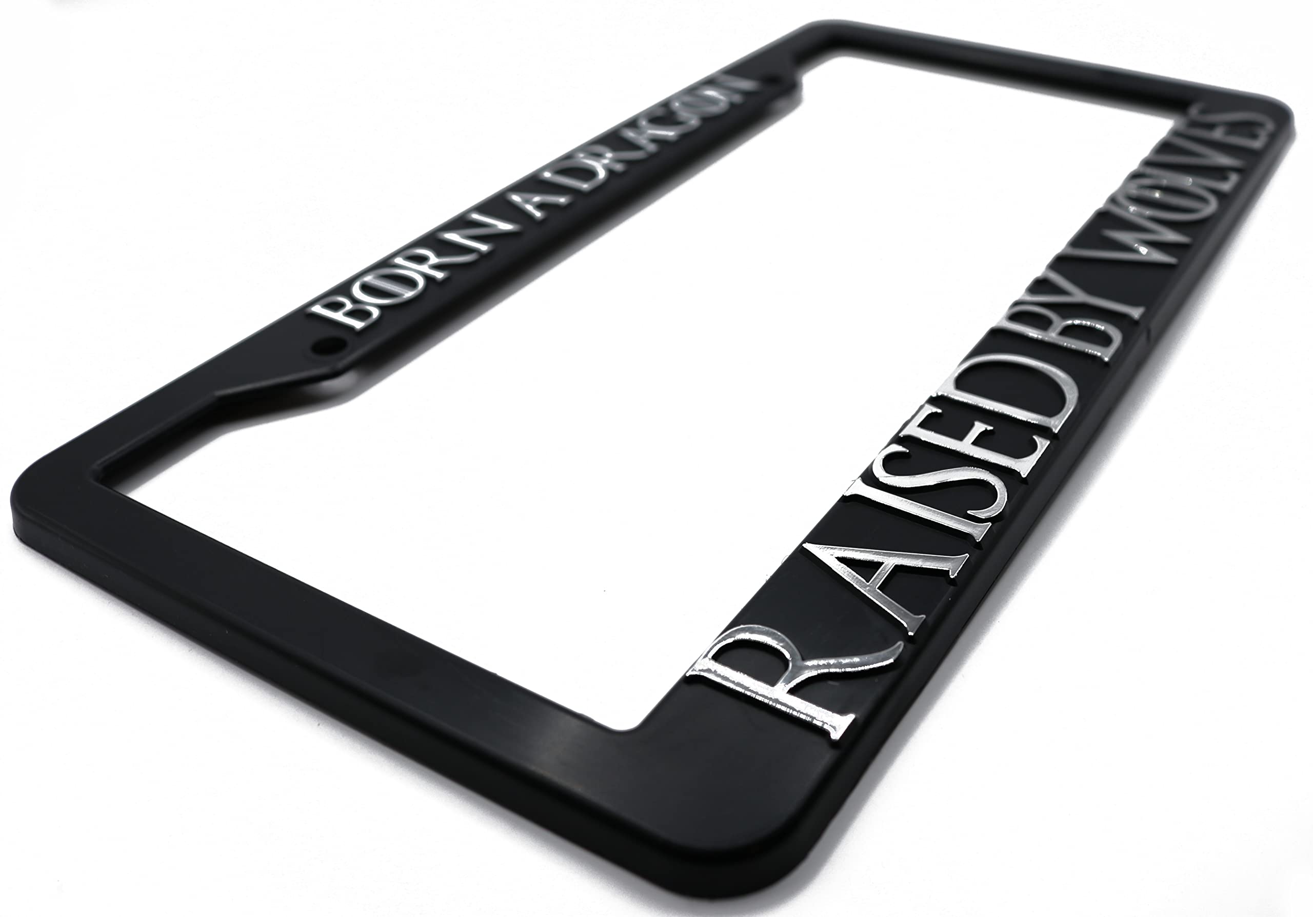 LP Frameworks Born a Dragon, Raised by Wolves for GOT 3D Raised License Plate Frame | 1 Pack Car License Plate Cover | Universal US Black License Plate Holder | Auto Accessories (Car, Truck and SUV)