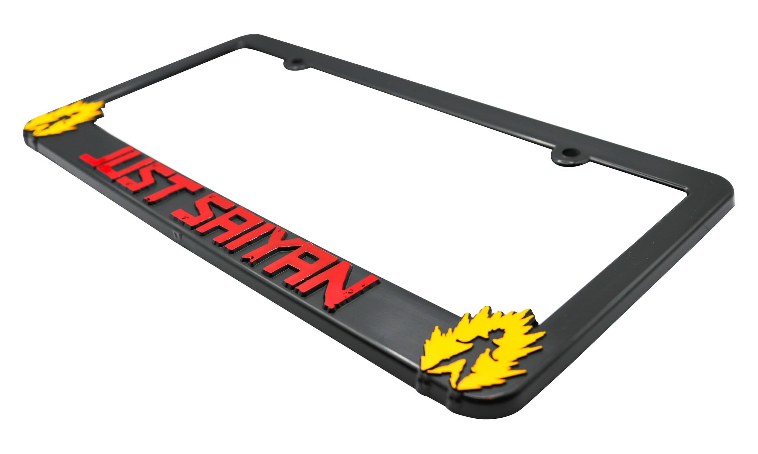 LP Frameworks Just Saiyan V2 3D Raised License Plate Frame | 1 Pack Car License Plate Cover | Universal US Car Black License Plate Holder | Auto Accessories (Car, Truck and SUV)