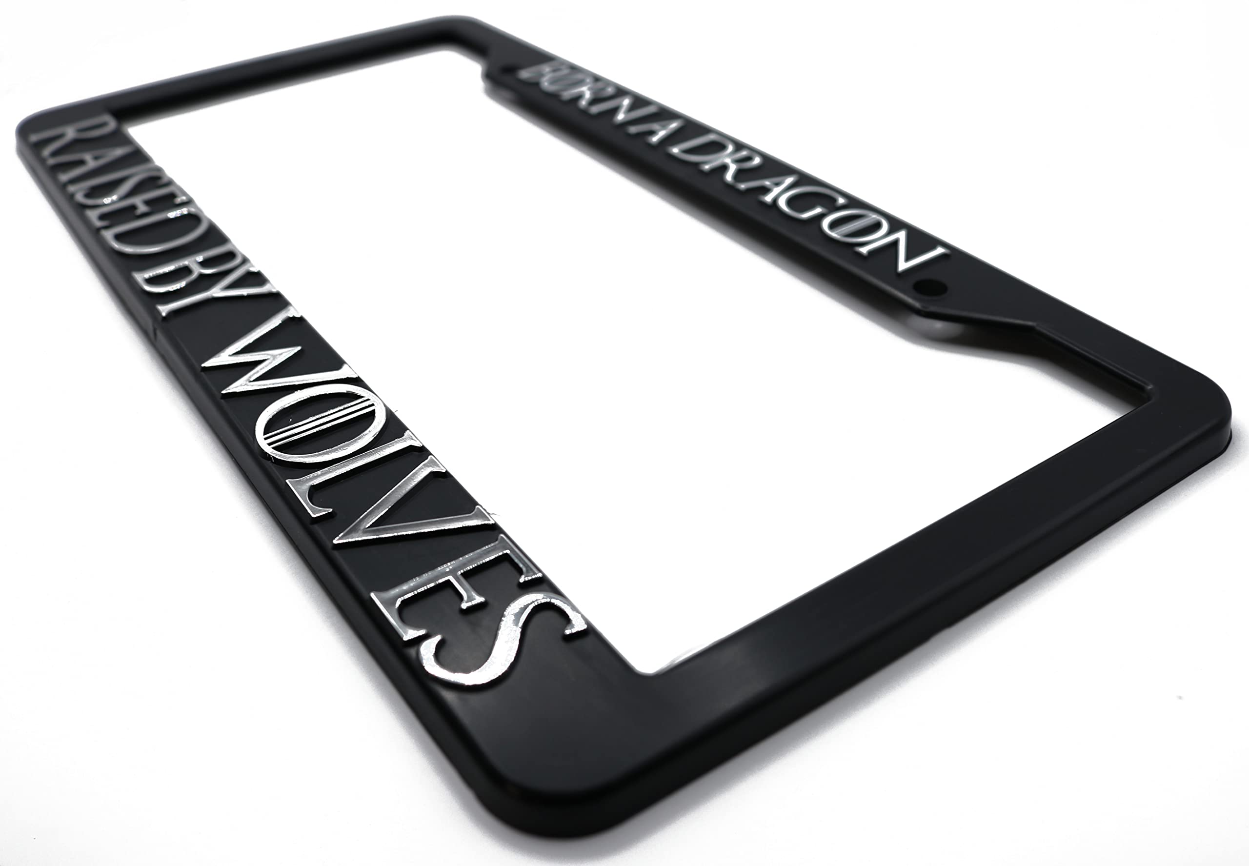 LP Frameworks Born a Dragon, Raised by Wolves for GOT 3D Raised License Plate Frame | 1 Pack Car License Plate Cover | Universal US Black License Plate Holder | Auto Accessories (Car, Truck and SUV)