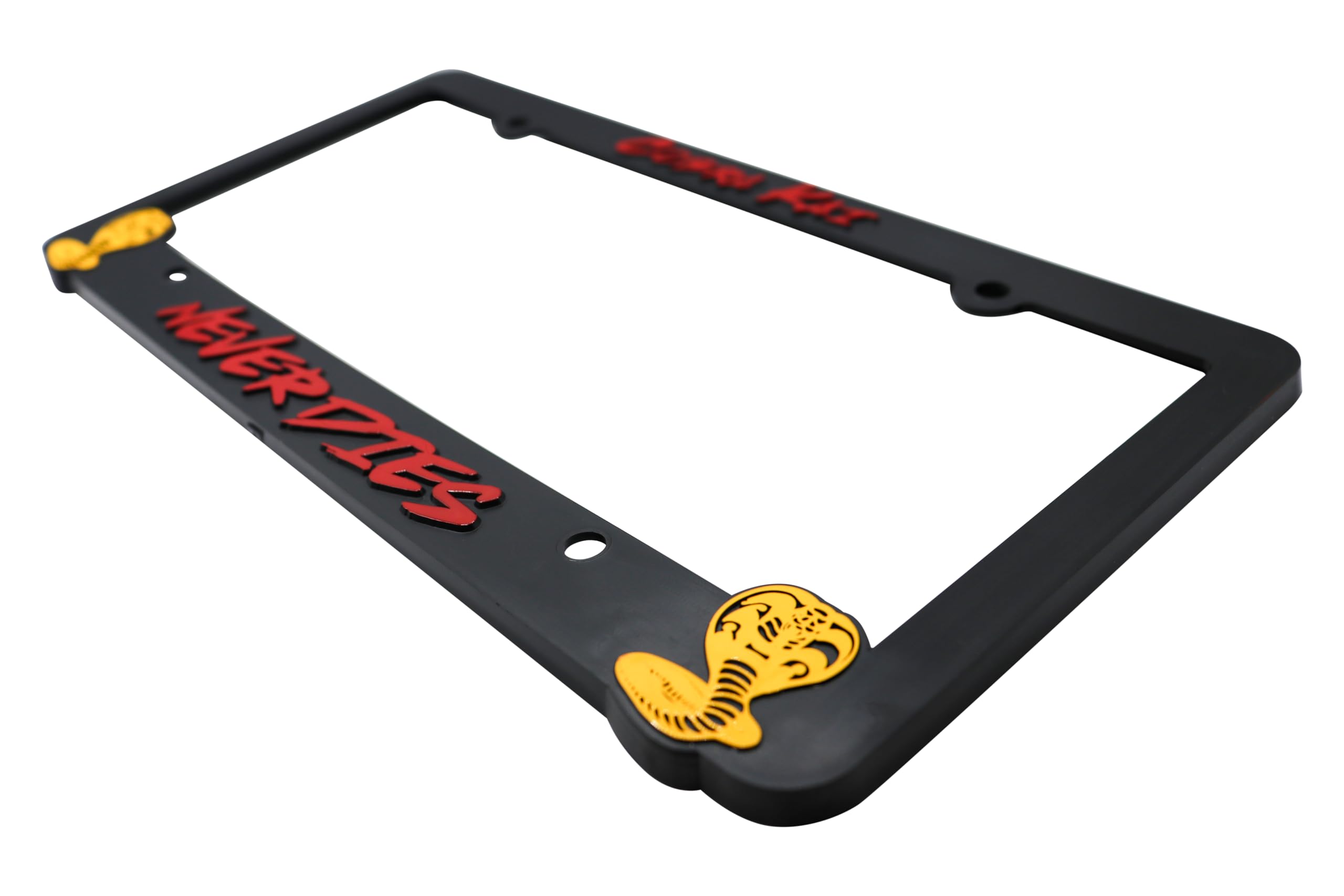 LP Frameworks Cobra Kai Never Dies for Karate Kid 3D Raised License Plate Frame | 1 Pack Car License Plate Cover | Universal US Black License Plate Holder | Auto Accessories (Car, Truck and SUV)