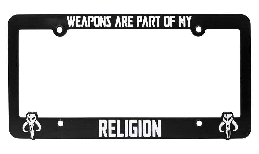 LP Frameworks Weapons are Part of My Religion for Mandalorian Fans 3D Raised License Plate Frame | 1 Pack Car License Plate Cover | Universal US Black License Plate Holder | Auto Accessories