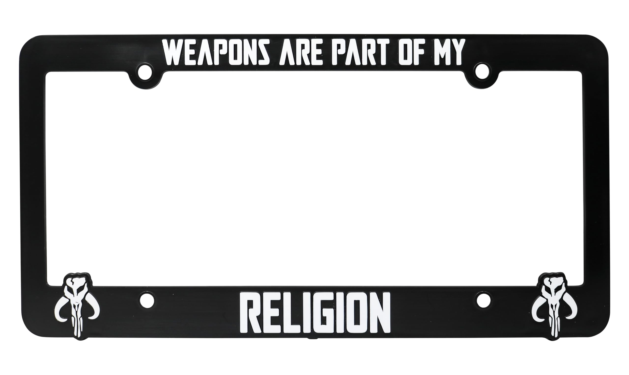 LP Frameworks Weapons are Part of My Religion for Mandalorian Fans 3D Raised License Plate Frame | 1 Pack Car License Plate Cover | Universal US Black License Plate Holder | Auto Accessories