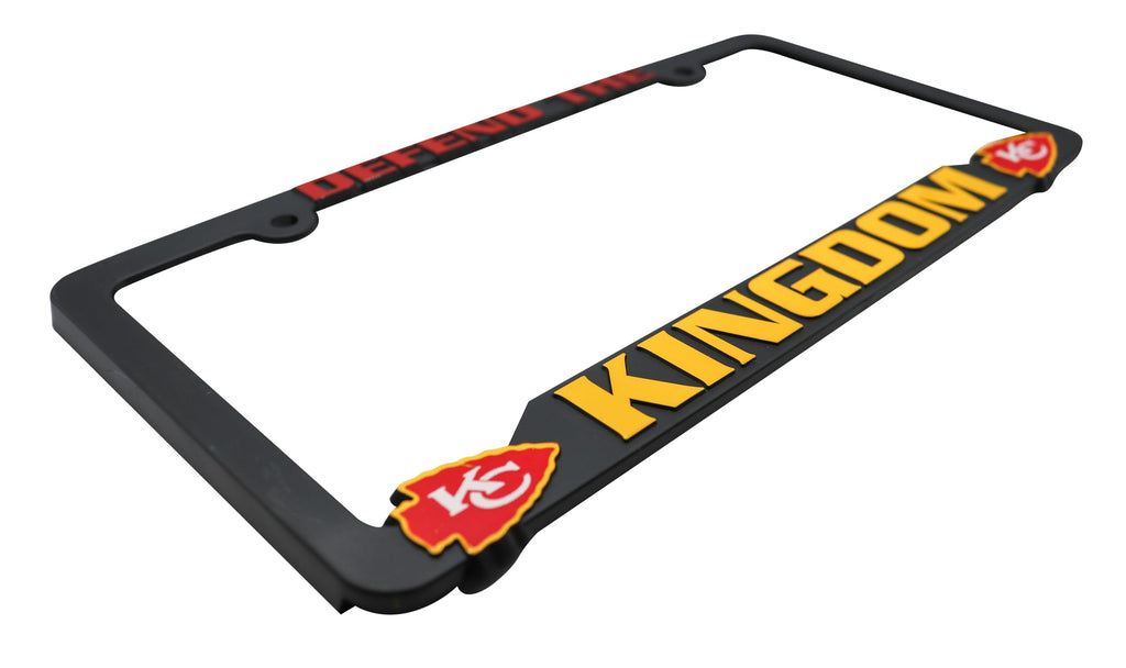 LP Frameworks Defend The Kingdom for Kansas City 3D Raised License Plate Frame | 1 Pack Car License Plate Cover | Universal US Car Black License Plate Holder | Auto Accessories (Car, Truck and SUV)