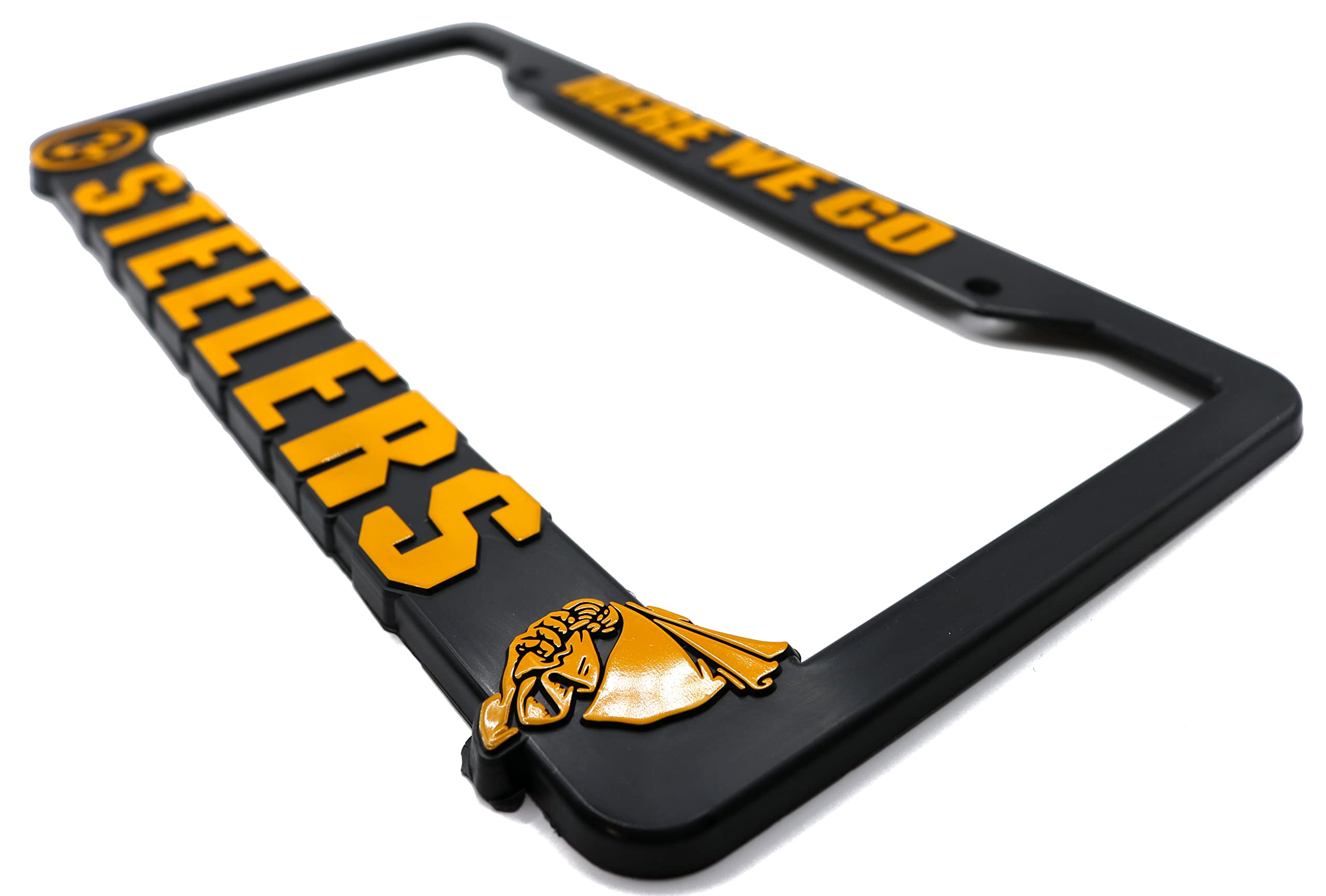 LP Frameworks Here We Go Steelers for Pittsburgh 3D Raised License Plate Frame | 1 Pack Car License Plate Cover | Universal US Car Black License Plate Holder | Auto Accessories (Car, Truck and SUV)