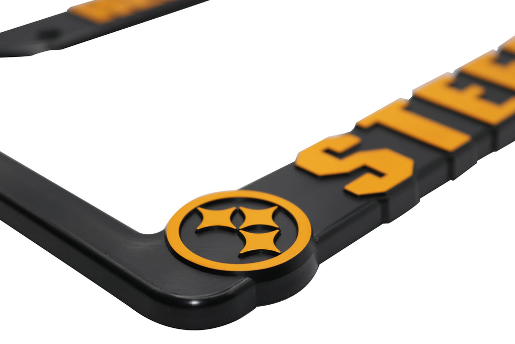 LP Frameworks Here We Go Steelers for Pittsburgh 3D Raised License Plate Frame | 1 Pack Car License Plate Cover | Universal US Car Black License Plate Holder | Auto Accessories (Car, Truck and SUV)