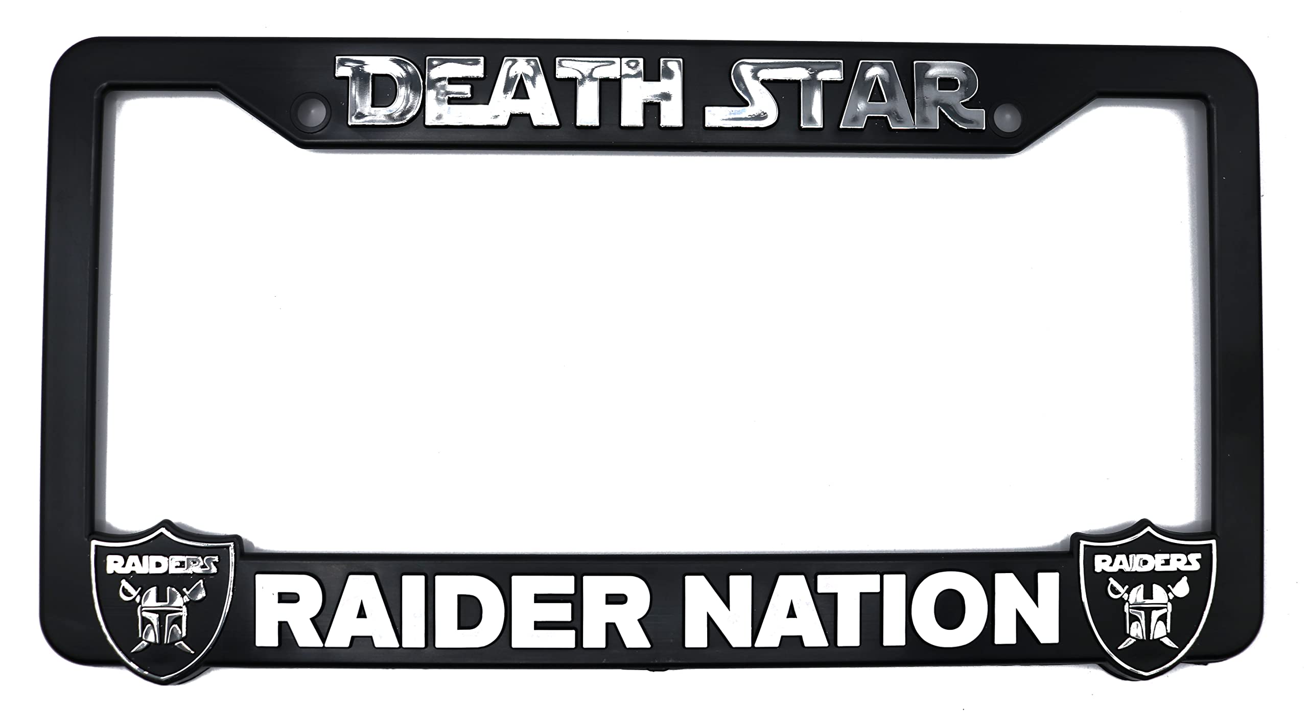LP Frameworks Deathstar for Raider Nation V2 3D Raised License Plate Frame | 1 Pack Car License Plate Cover | Universal US Black License Plate Holder | Auto Accessories (Car, Truck and SUV)
